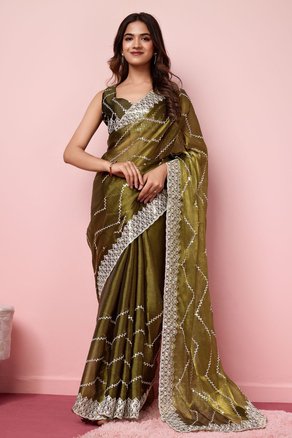 Buy MySilkLove Pickle Green Designer Partywear Saree Online