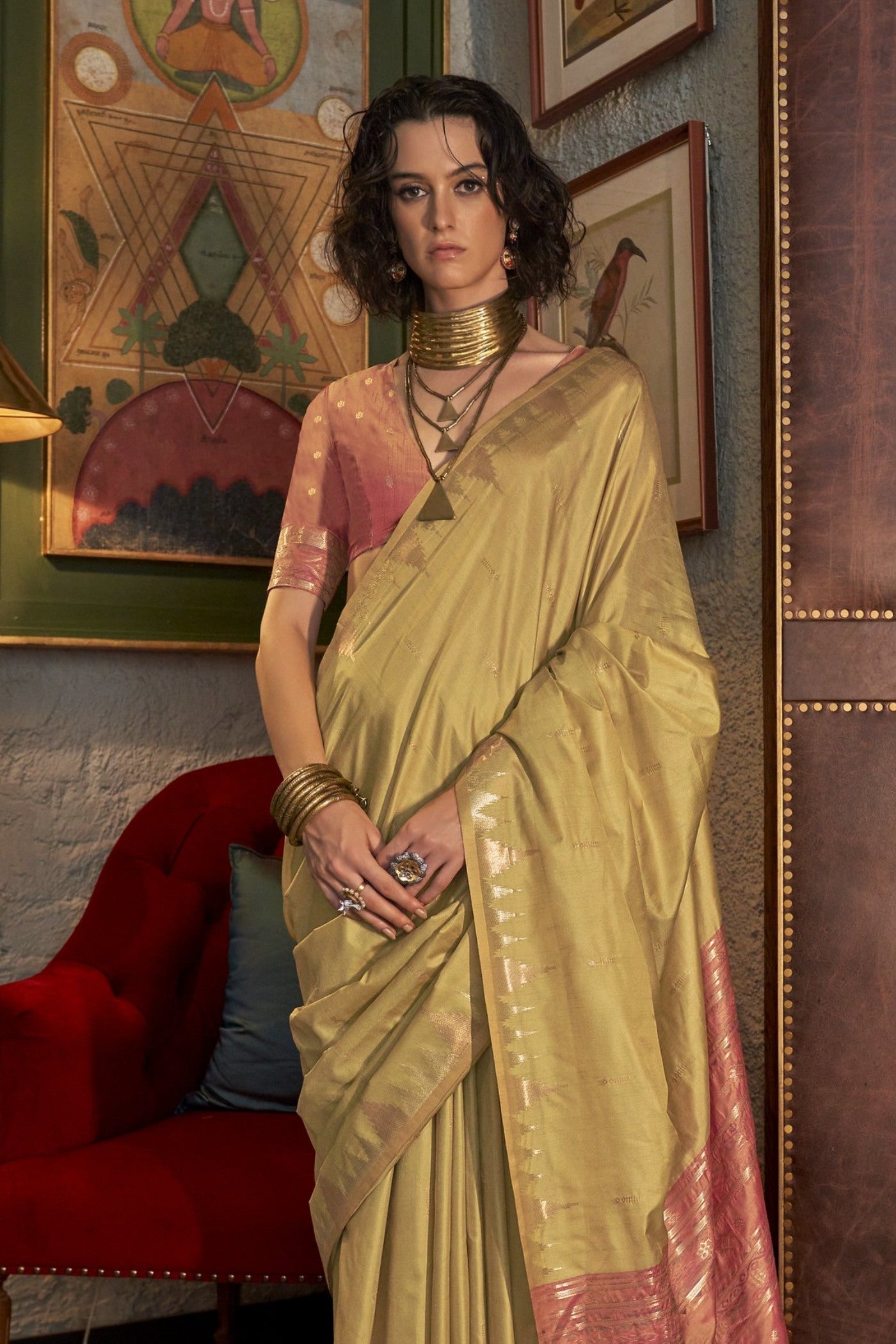 Buy MySilkLove Zest Yellow Woven Linen Saree Online