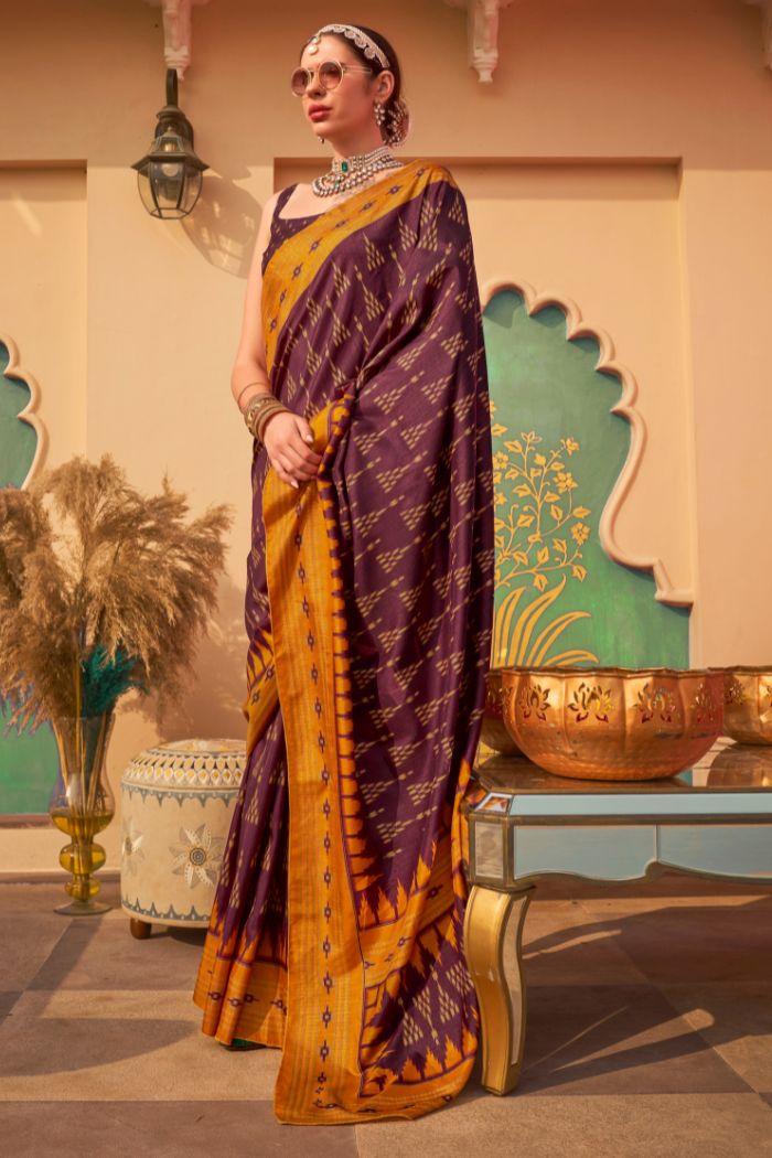 Buy MySilkLove Cappuccino Brown Printed Banarasi Soft Silk Saree Online