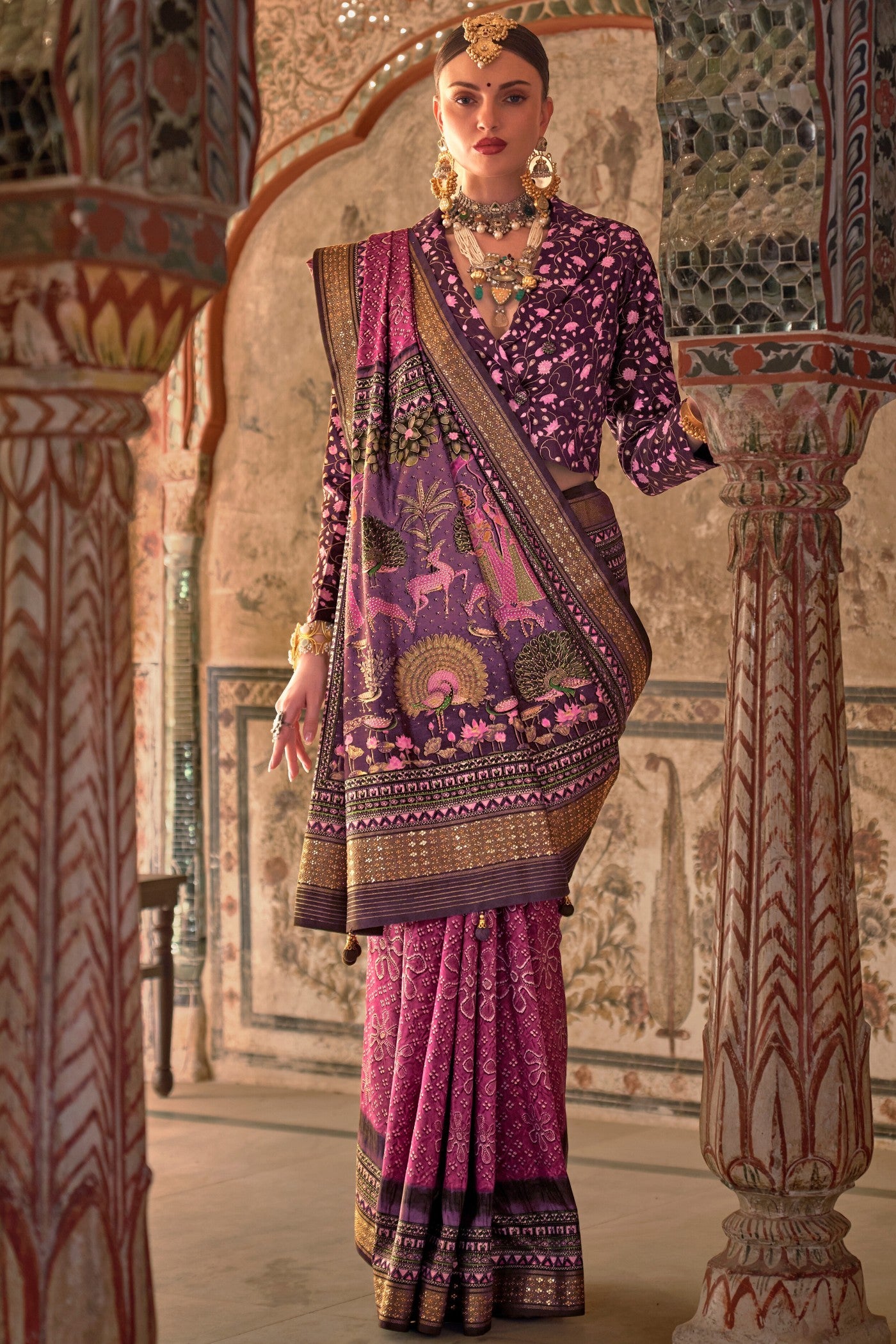 Buy MySilkLove Fuscia Pink Printed Patola Saree Online