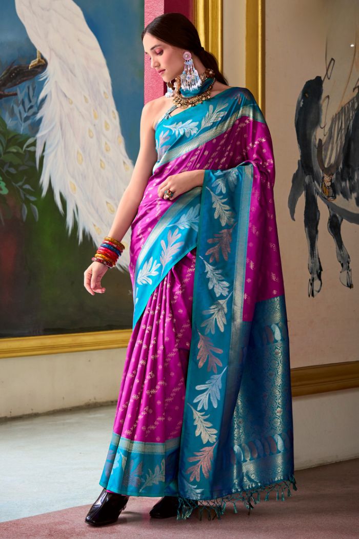 Buy MySilkLove Mulberry Purple and Blue Banarasi Soft Silk Saree Online