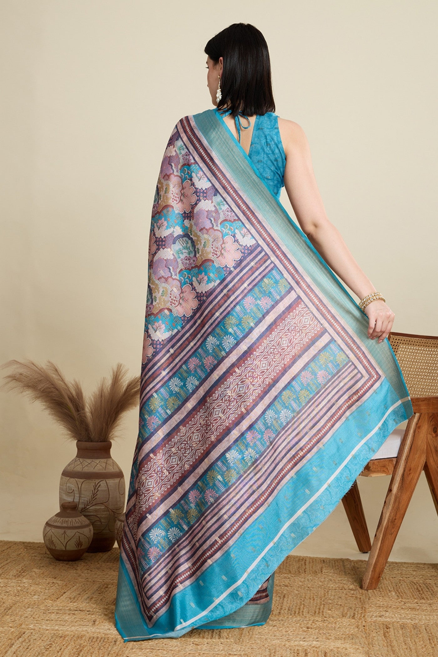 Buy MySilkLove Piction Blue Woven Cotton Saree Online