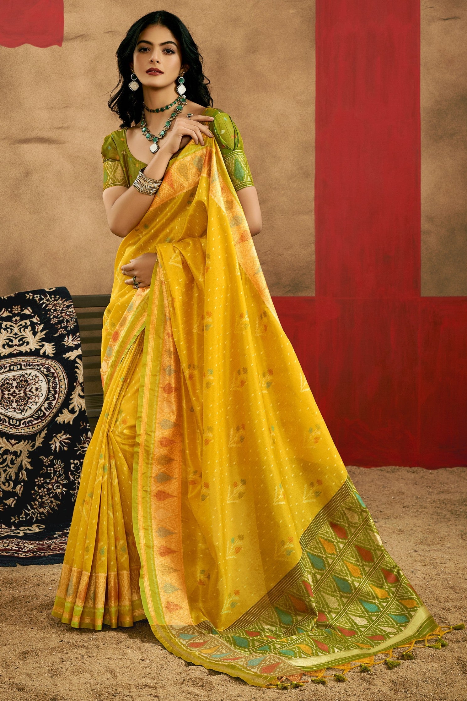 Buy MySilkLove Pirate Yellow Patola Handloom Saree Online