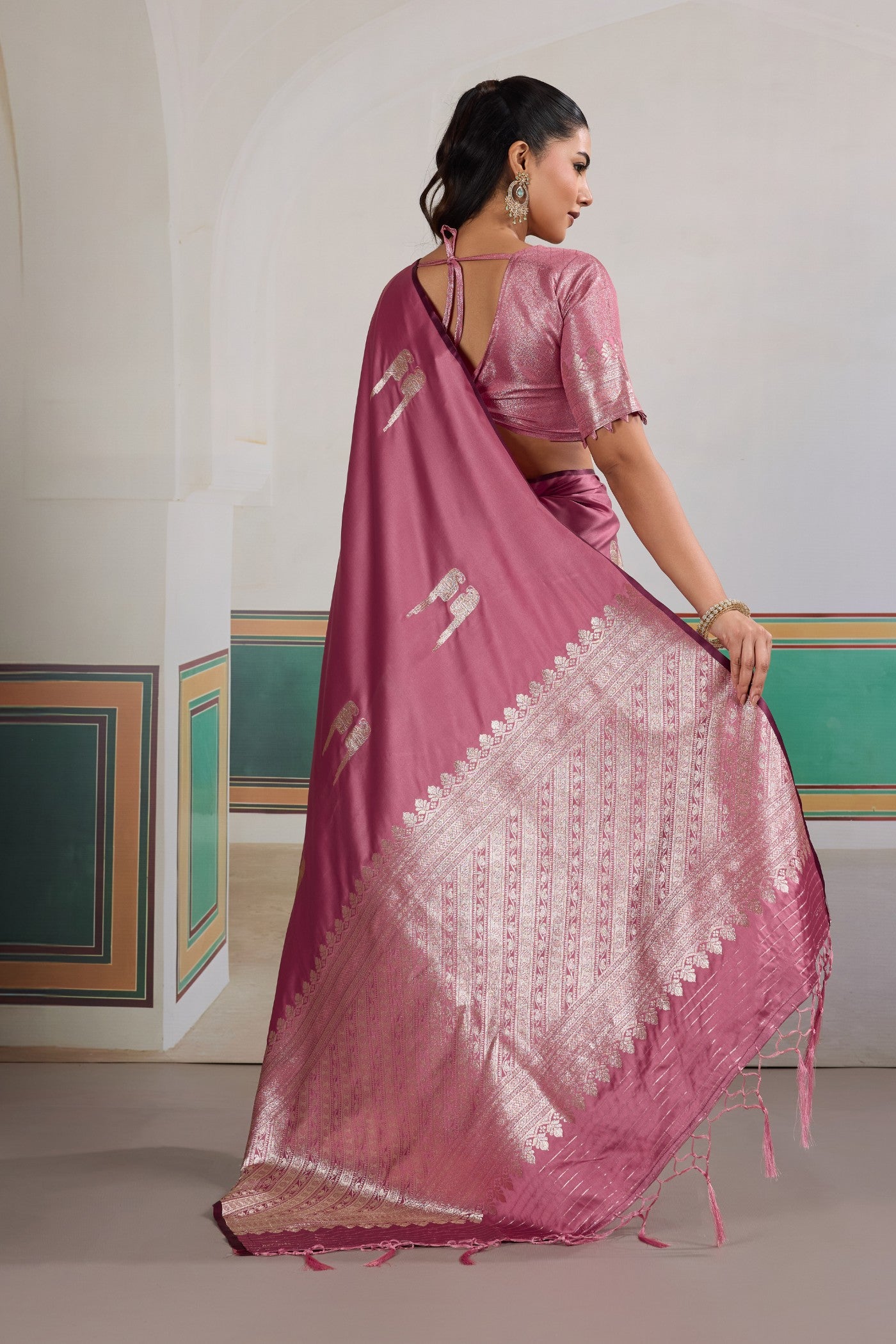 Buy MySilkLove Amaranth Pink Handloom Satin Soft Silk Saree Online