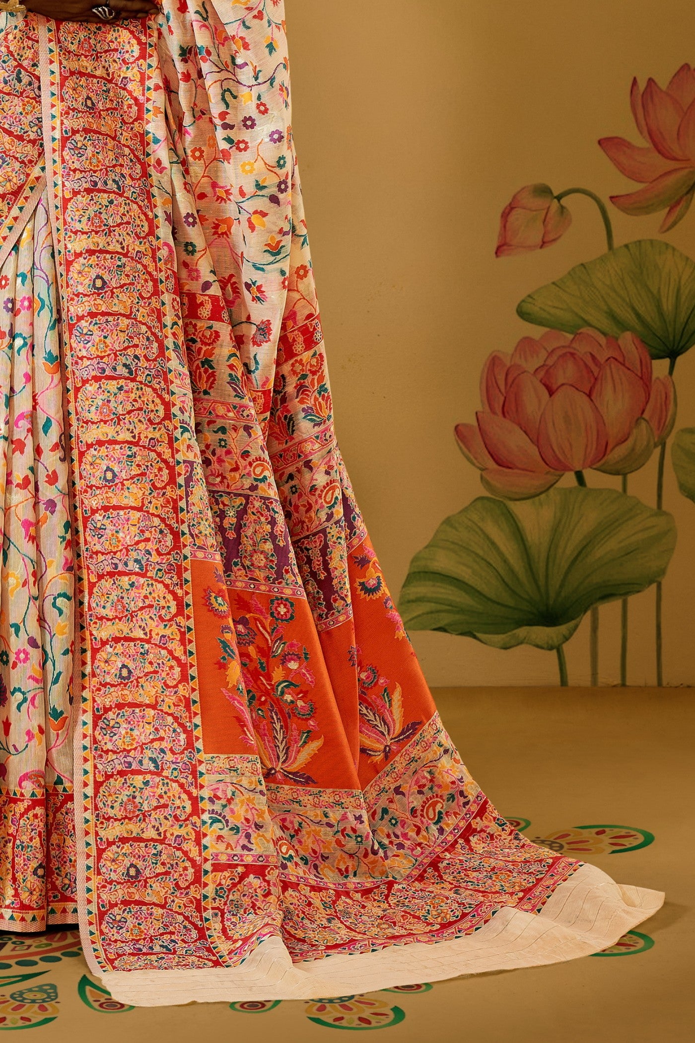 Buy MySilkLove Alhambra Cream Kashmiri Handloom Jamewar Saree Online