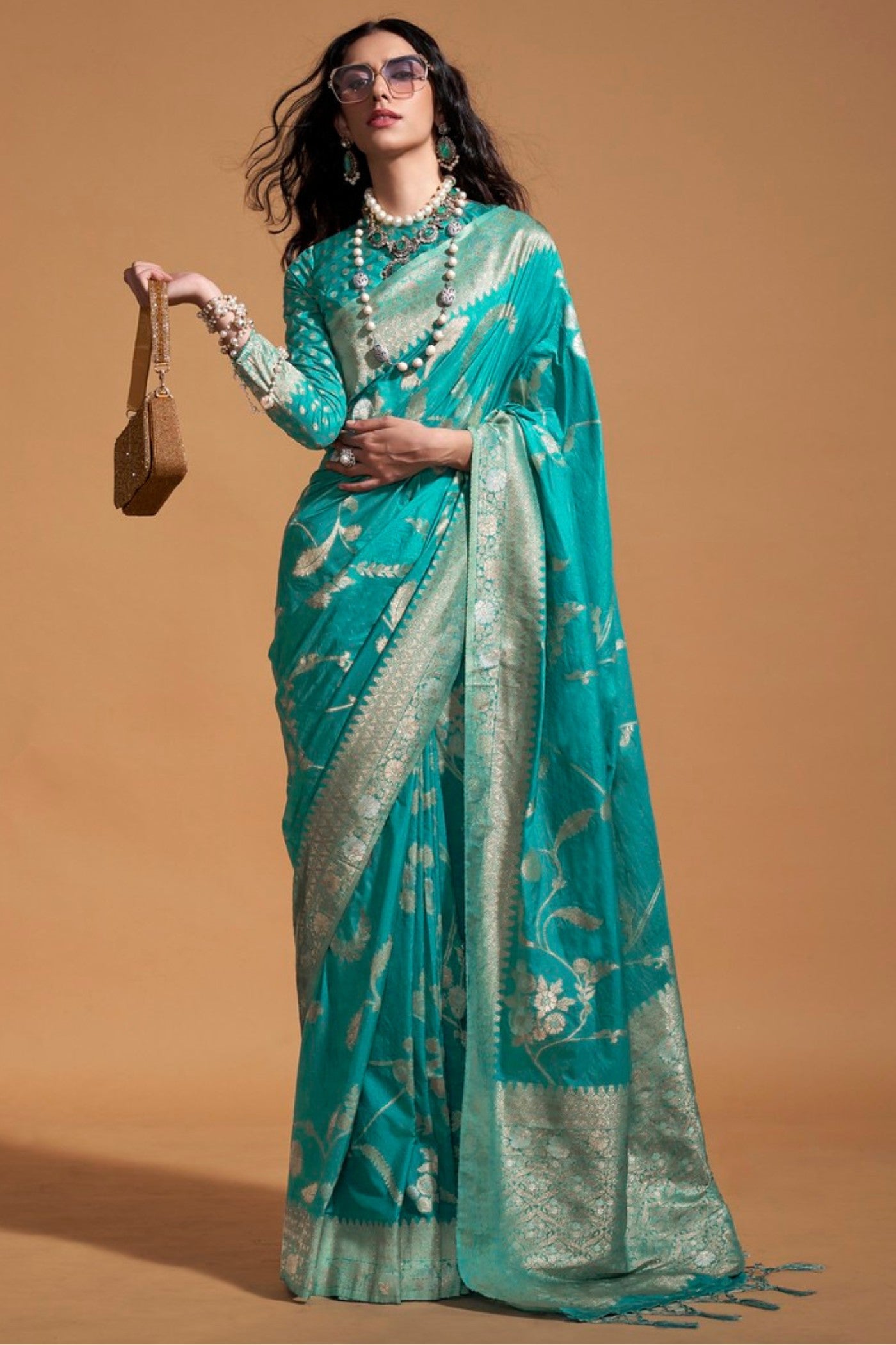 Buy MySilkLove Keppel Blue Georgette Handloom Saree Online