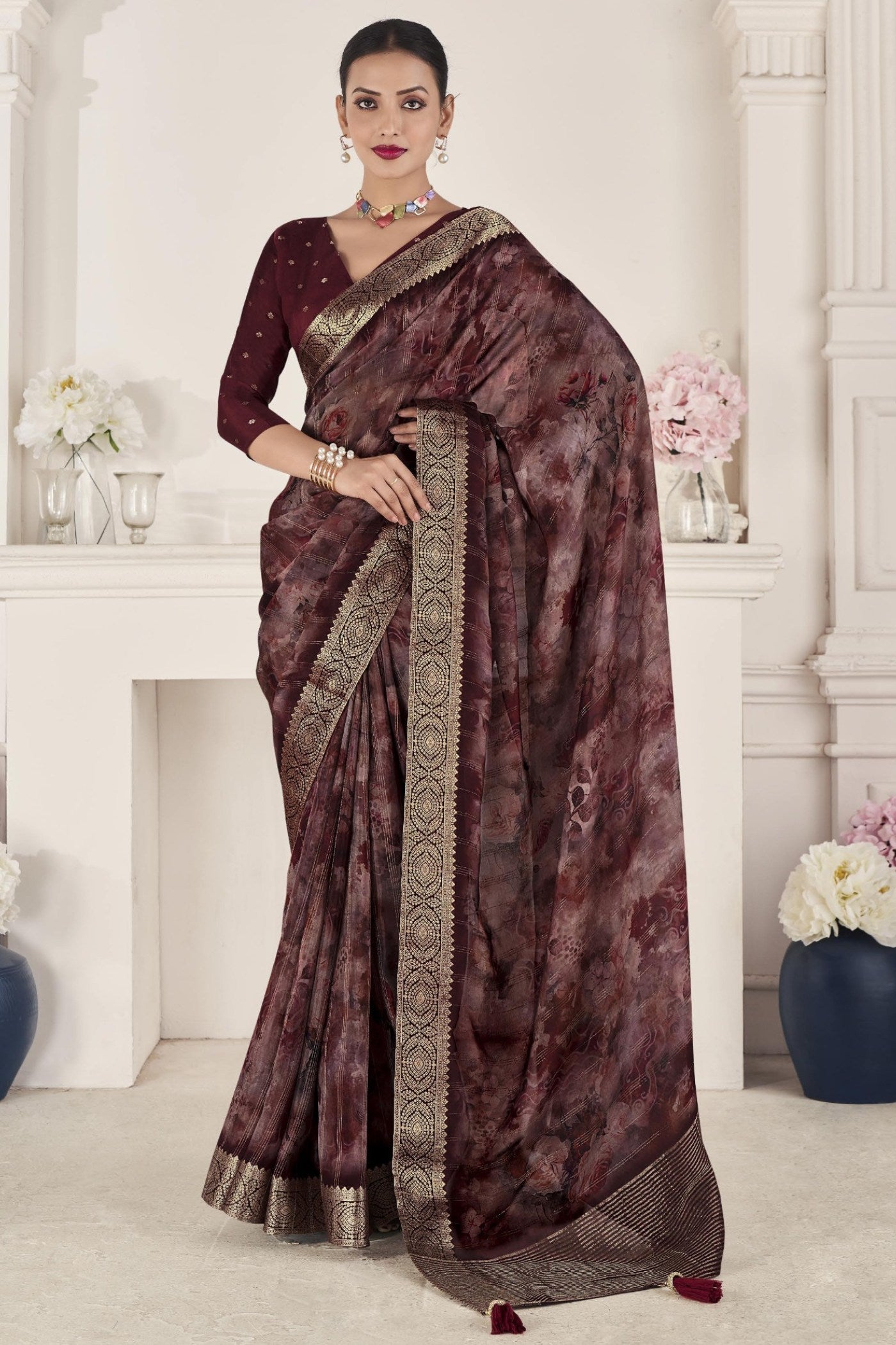 Buy MySilkLove Dark Coffee Brown Banarasi Silk Saree Online