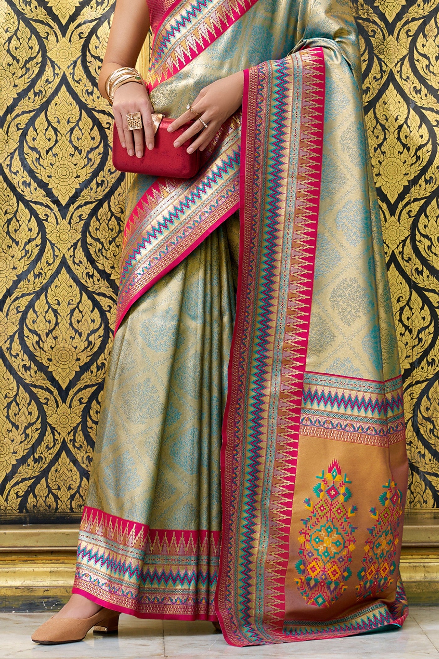 Buy MySilkLove Slimy Green Tissue Handloom Saree Online