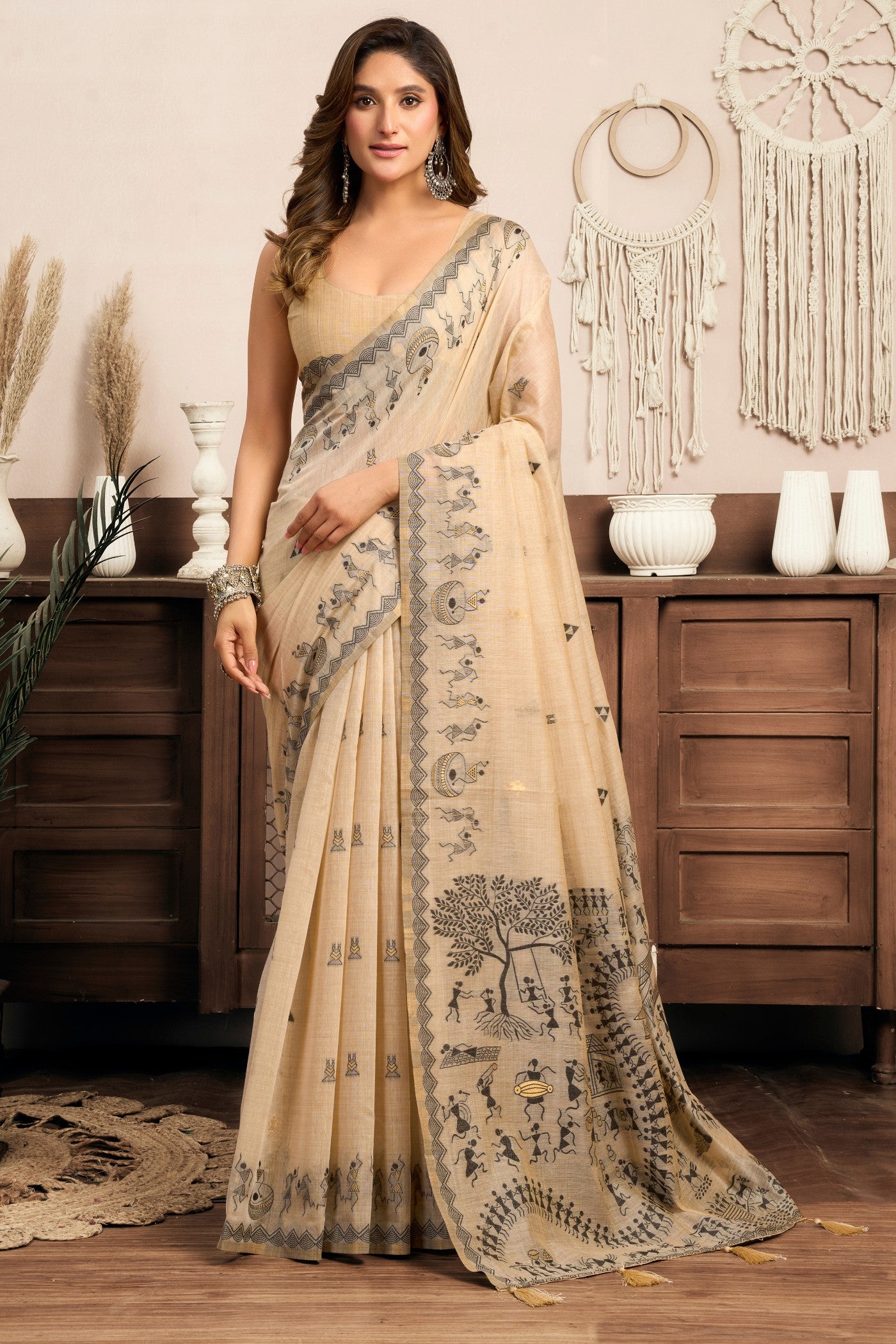 Buy MySilkLove Crystal Cream Woven Modal Cotton Saree Online