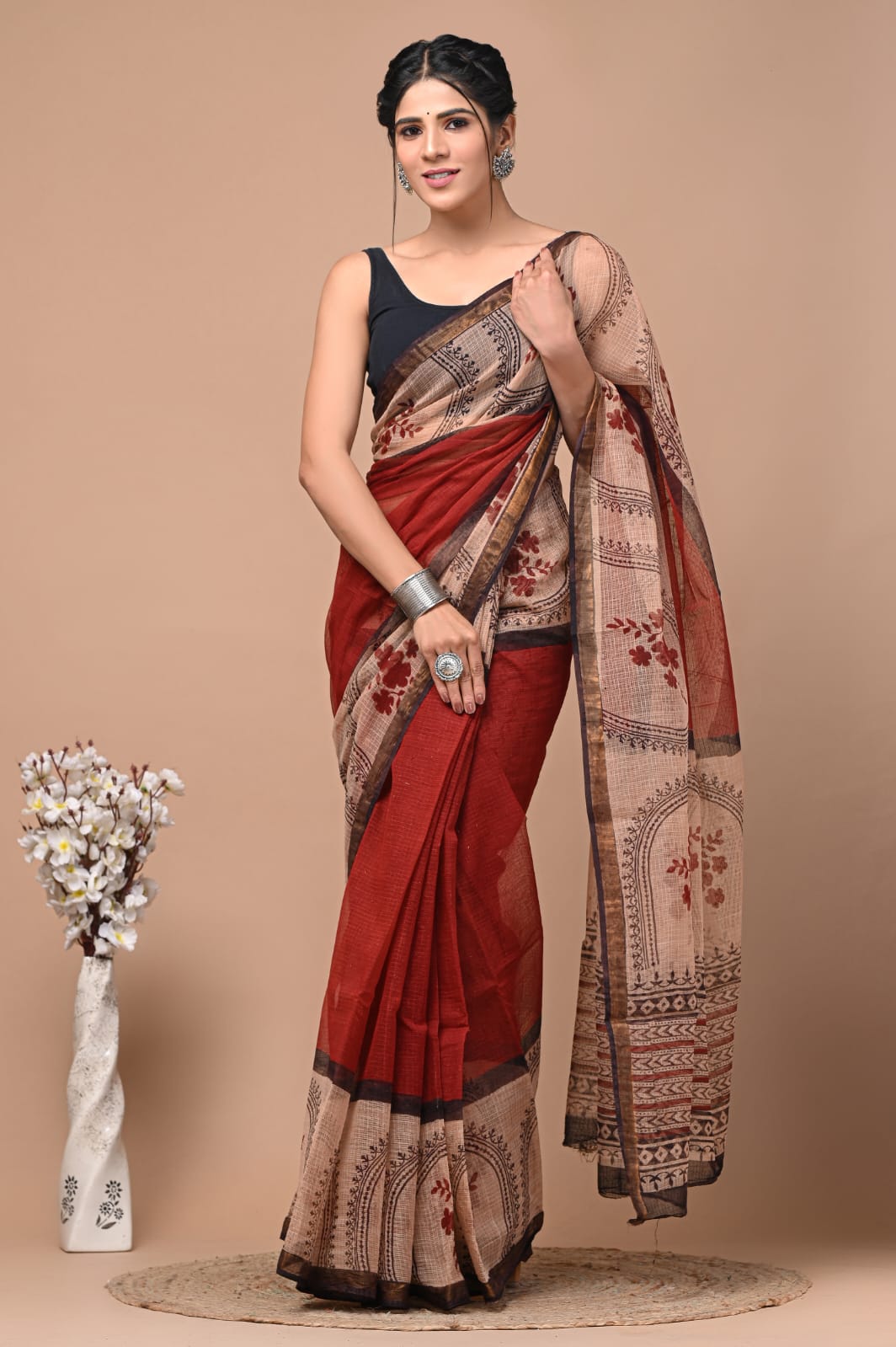 Buy MySilkLove Bittersweet Red Handblock Kota Doriya Saree Online