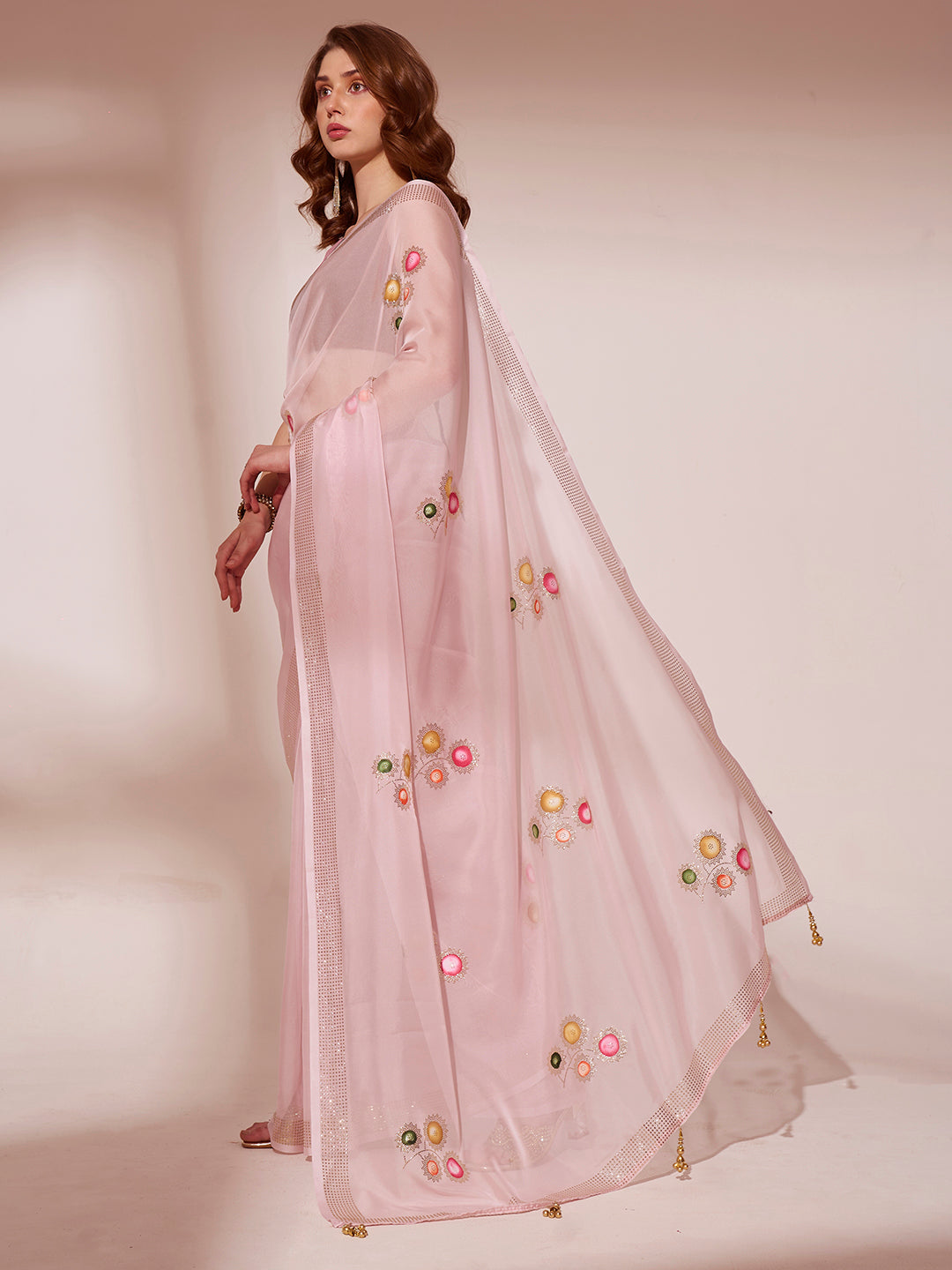 MySilkLove Blossom Pink Printed Organza Saree