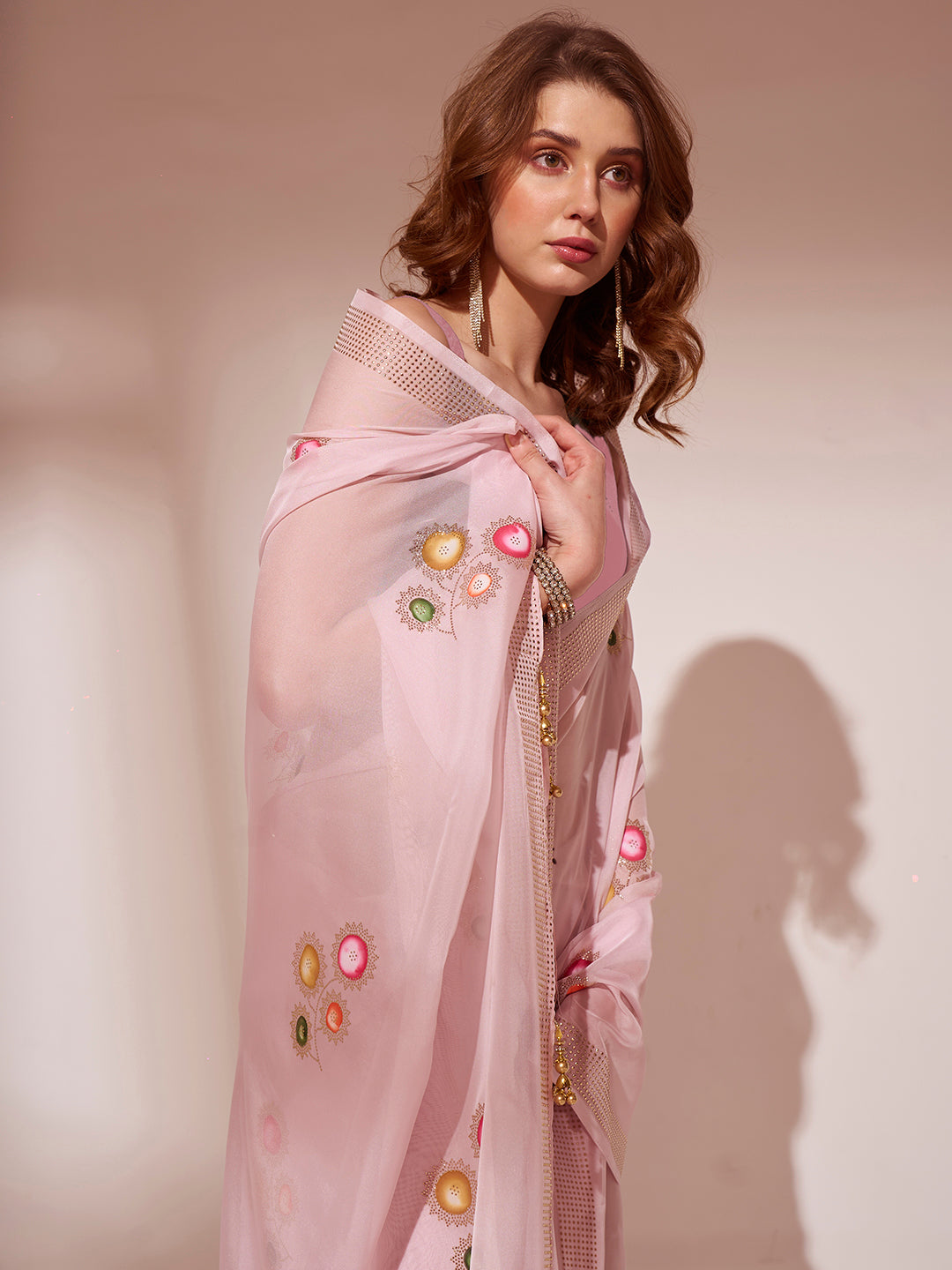 Buy MySilkLove Blossom Pink Printed Organza Saree Online