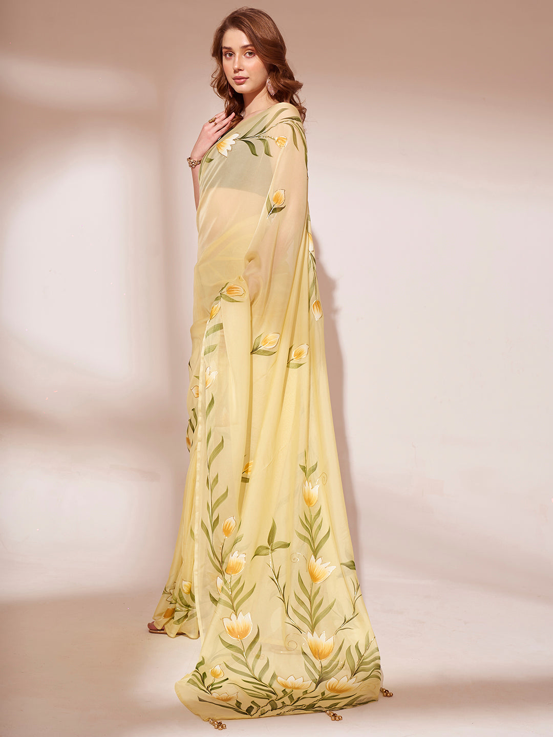 Buy MySilkLove Shalimar Yellow  Printed Organza Saree Online