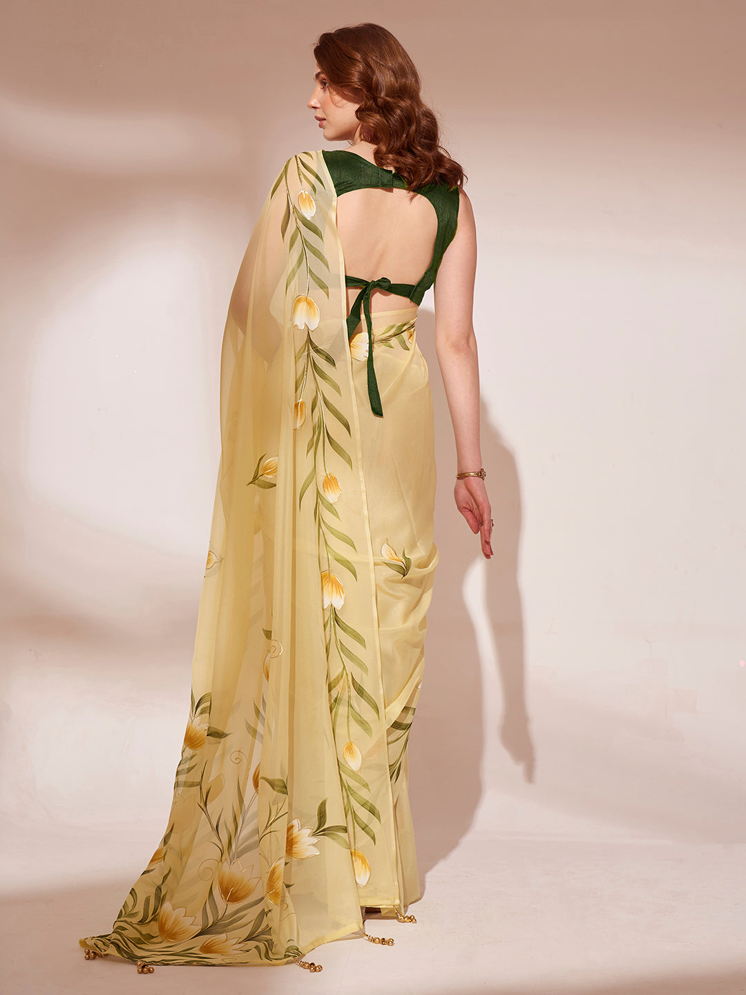 Buy MySilkLove Shalimar Yellow  Printed Organza Saree Online