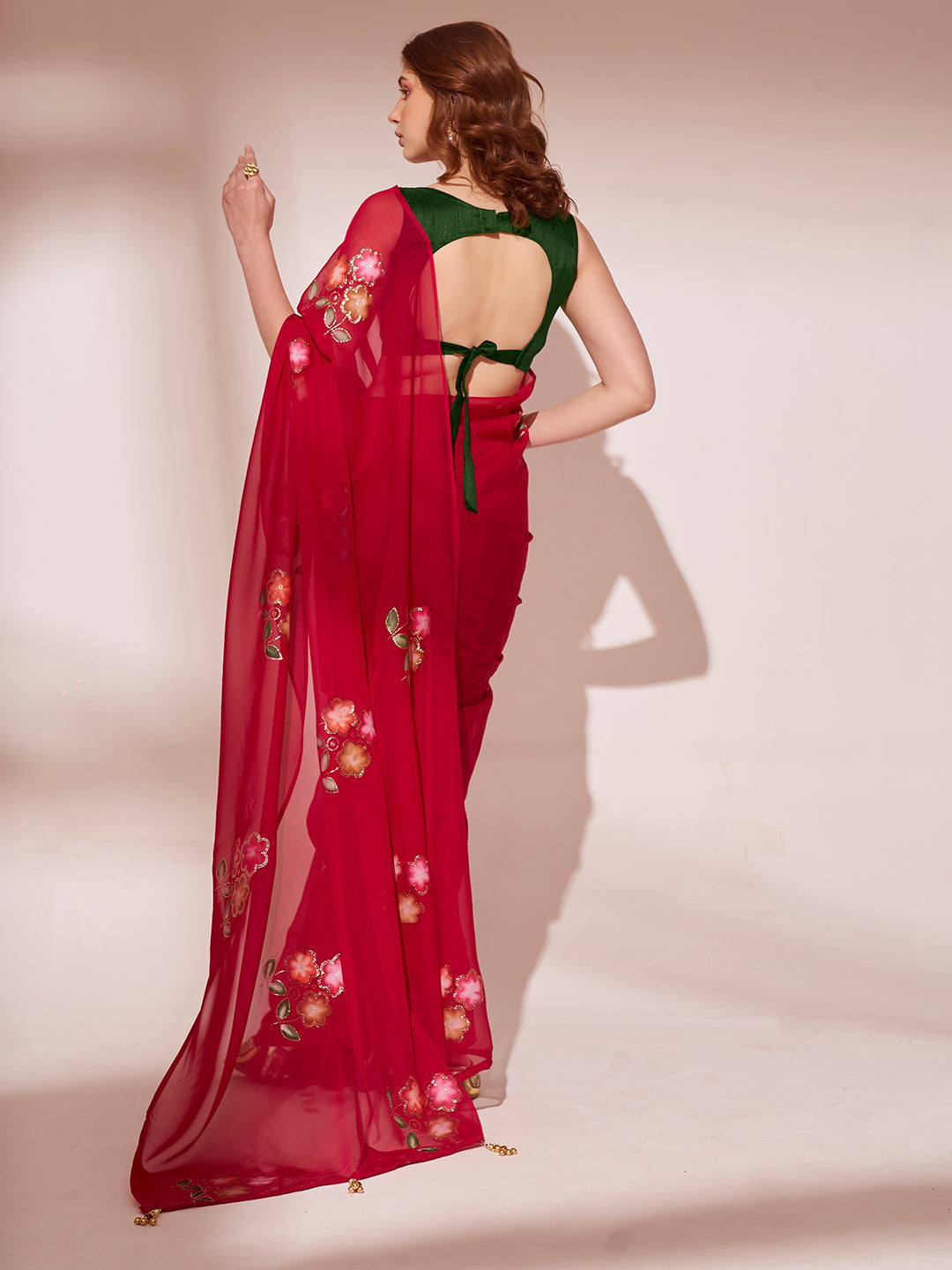 Buy MySilkLove Crimson Red Printed Organza Saree Online