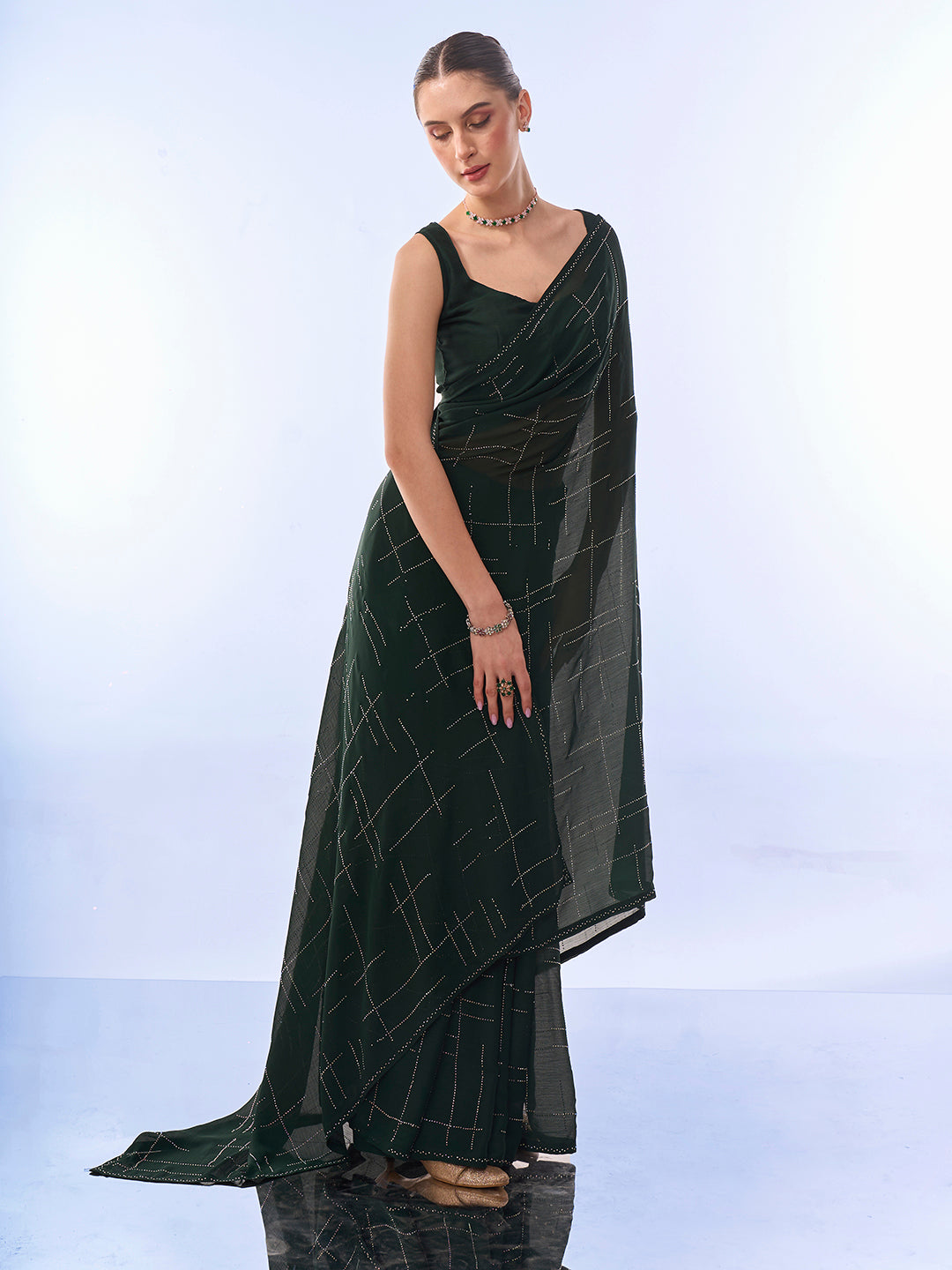 Buy MySilkLove Leather Jacket Green Designer Partywear Saree Online