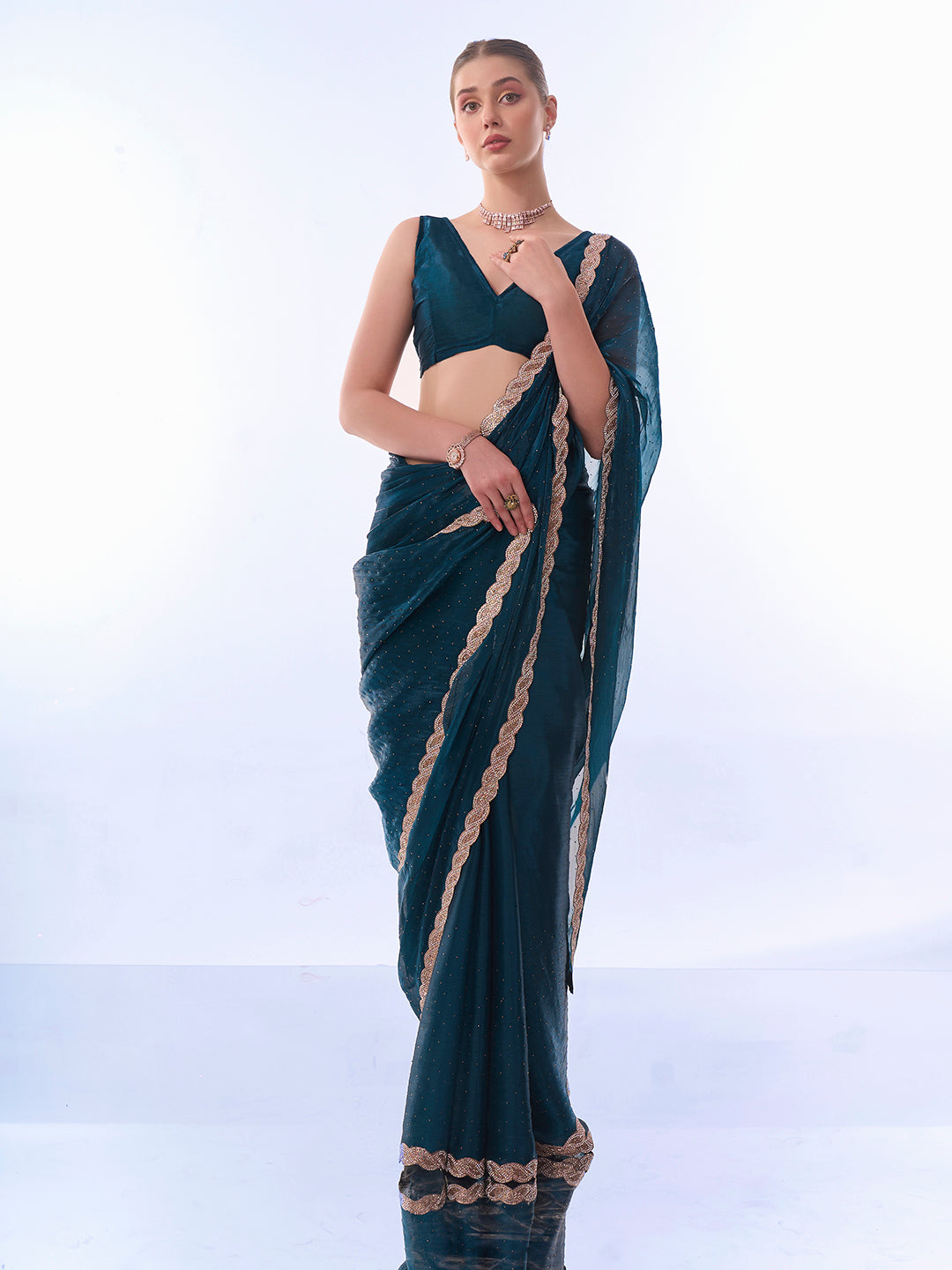 Buy MySilkLove Nile Blue Designer Partywear Saree Online