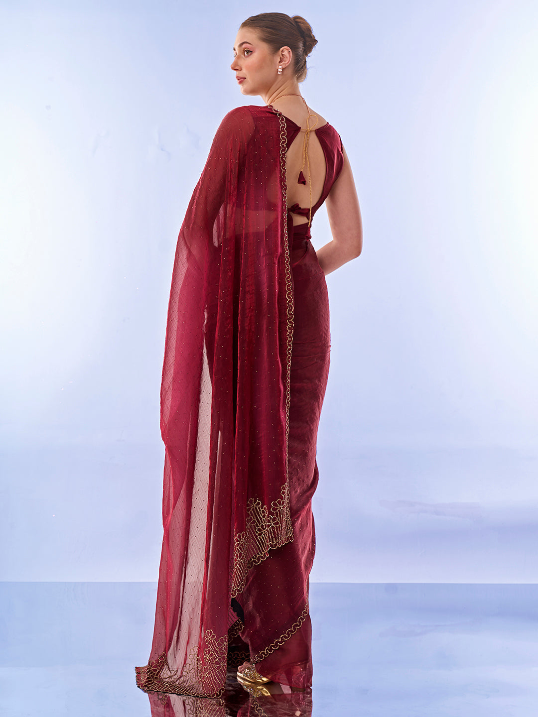 Buy MySilkLove Nutmeg Maroon Designer Partywear Saree Online