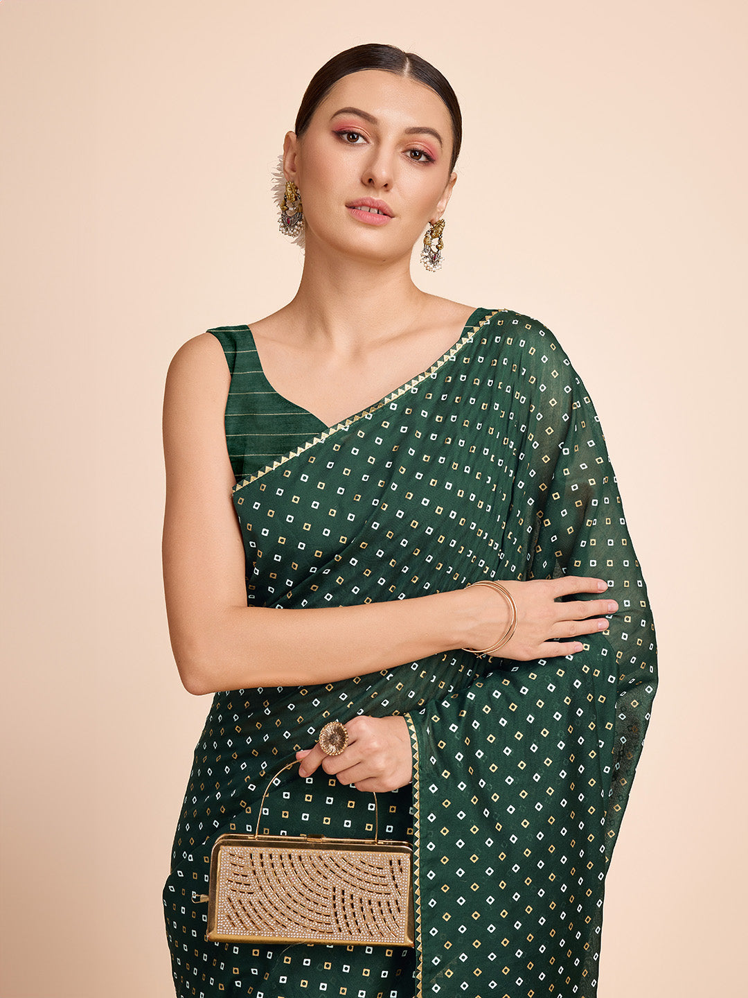 Buy MySilkLove Mineral Green Designer Printed Bandhani Saree Online