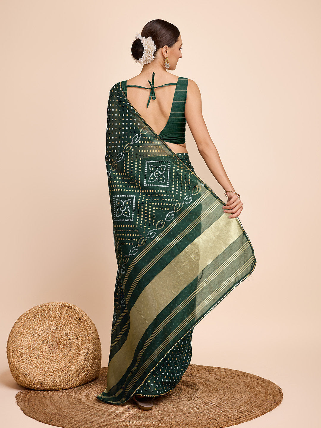 Buy MySilkLove Mineral Green Designer Printed Bandhani Saree Online