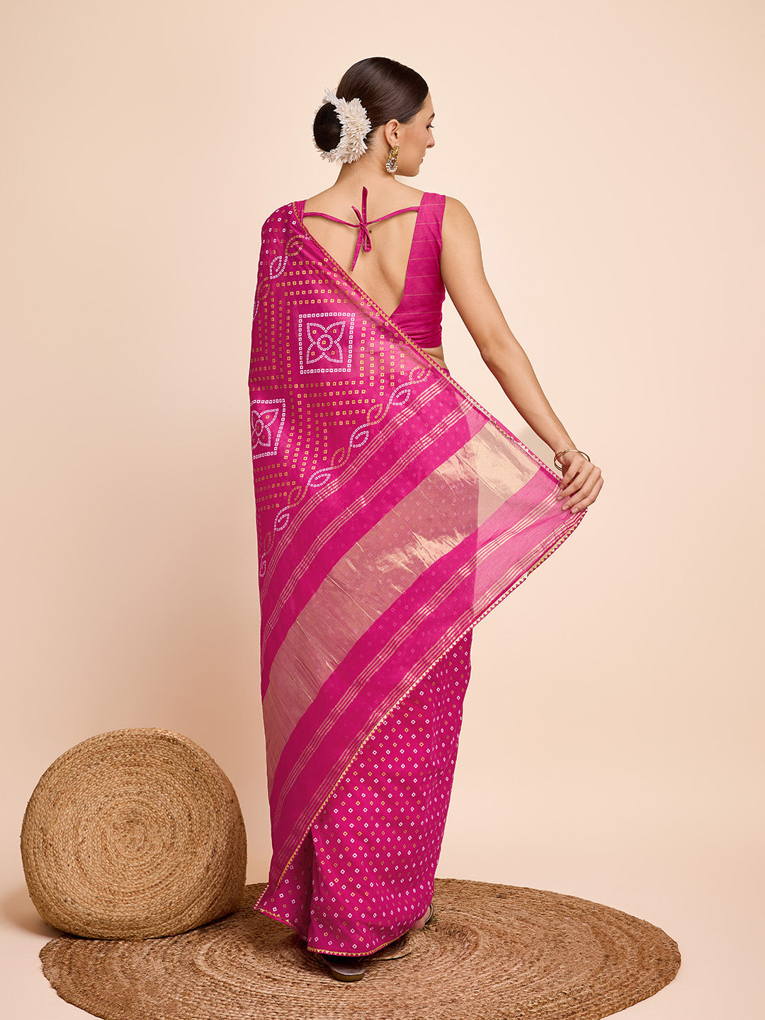 Buy MySilkLove Cerise Pink Designer Printed Bandhani Saree Online