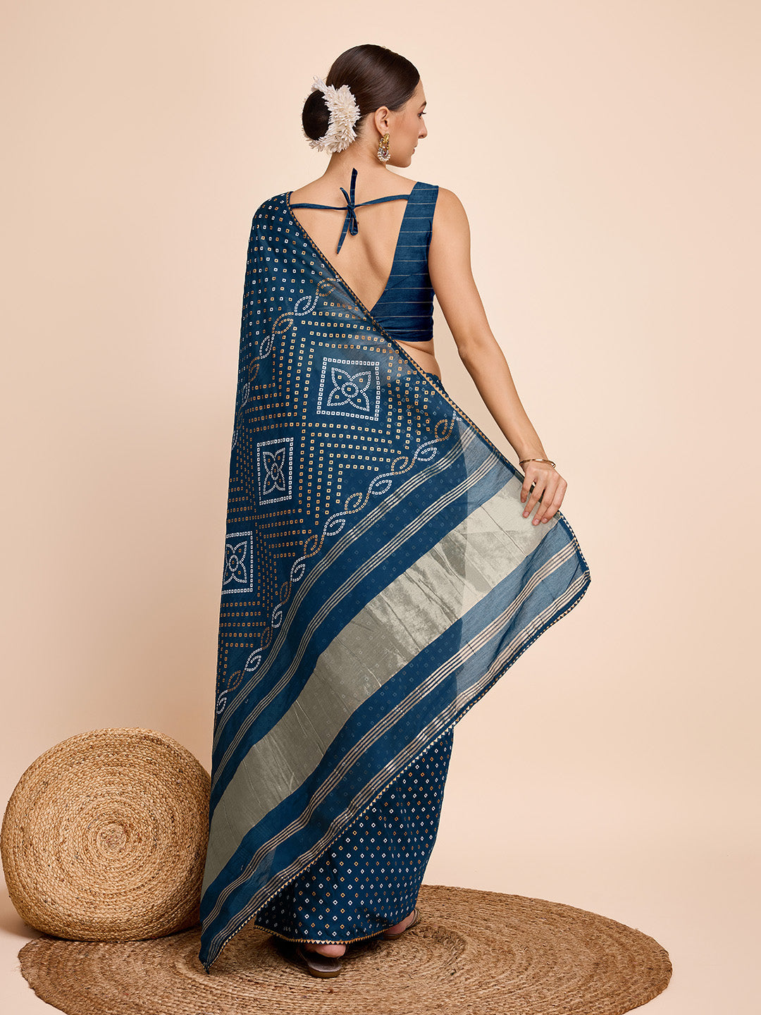 Buy MySilkLove Cloudy Blue Designer Printed Bandhani Saree Online