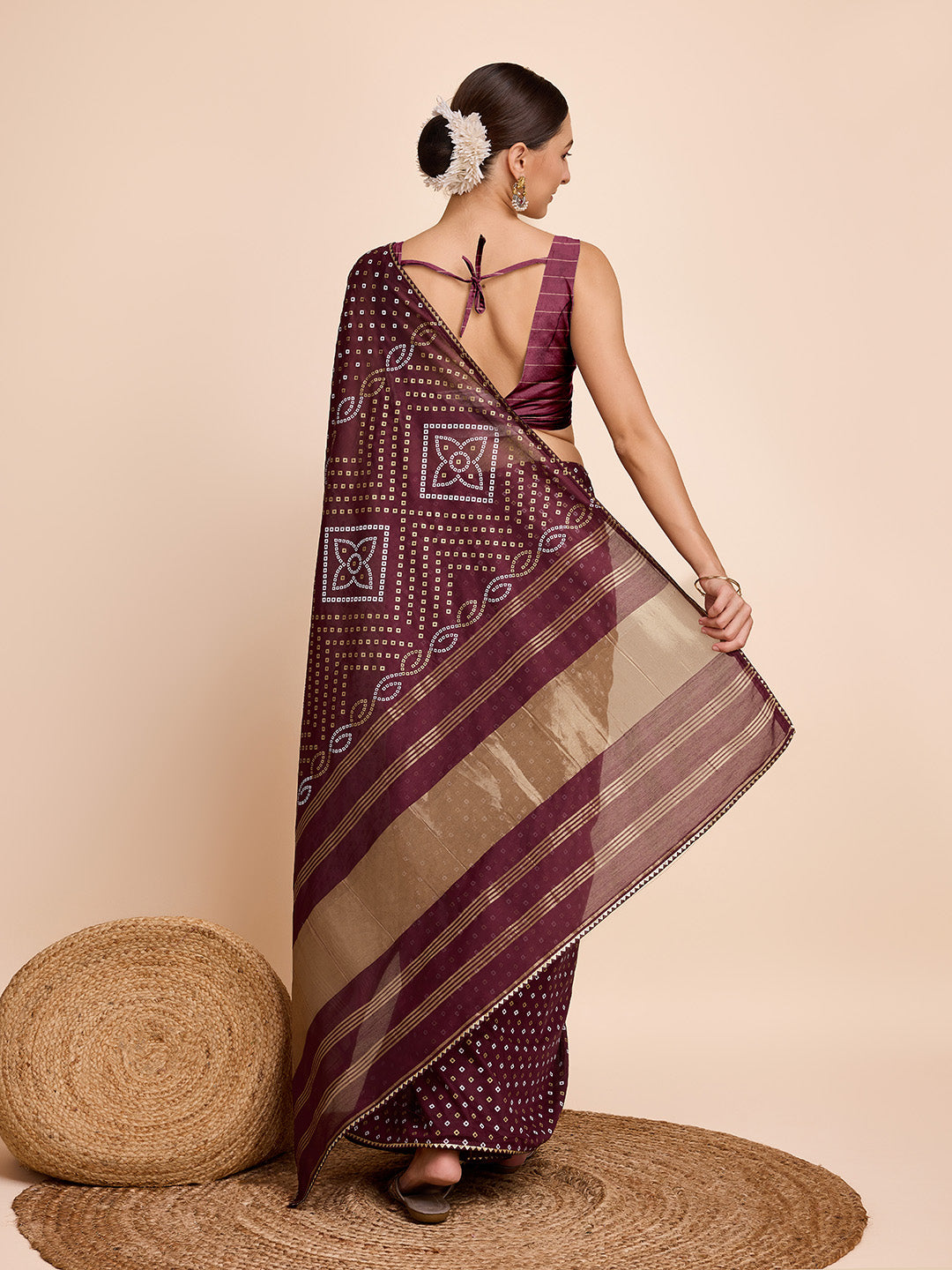 MySilkLove Coffe Brown Designer Printed Bandhani Saree