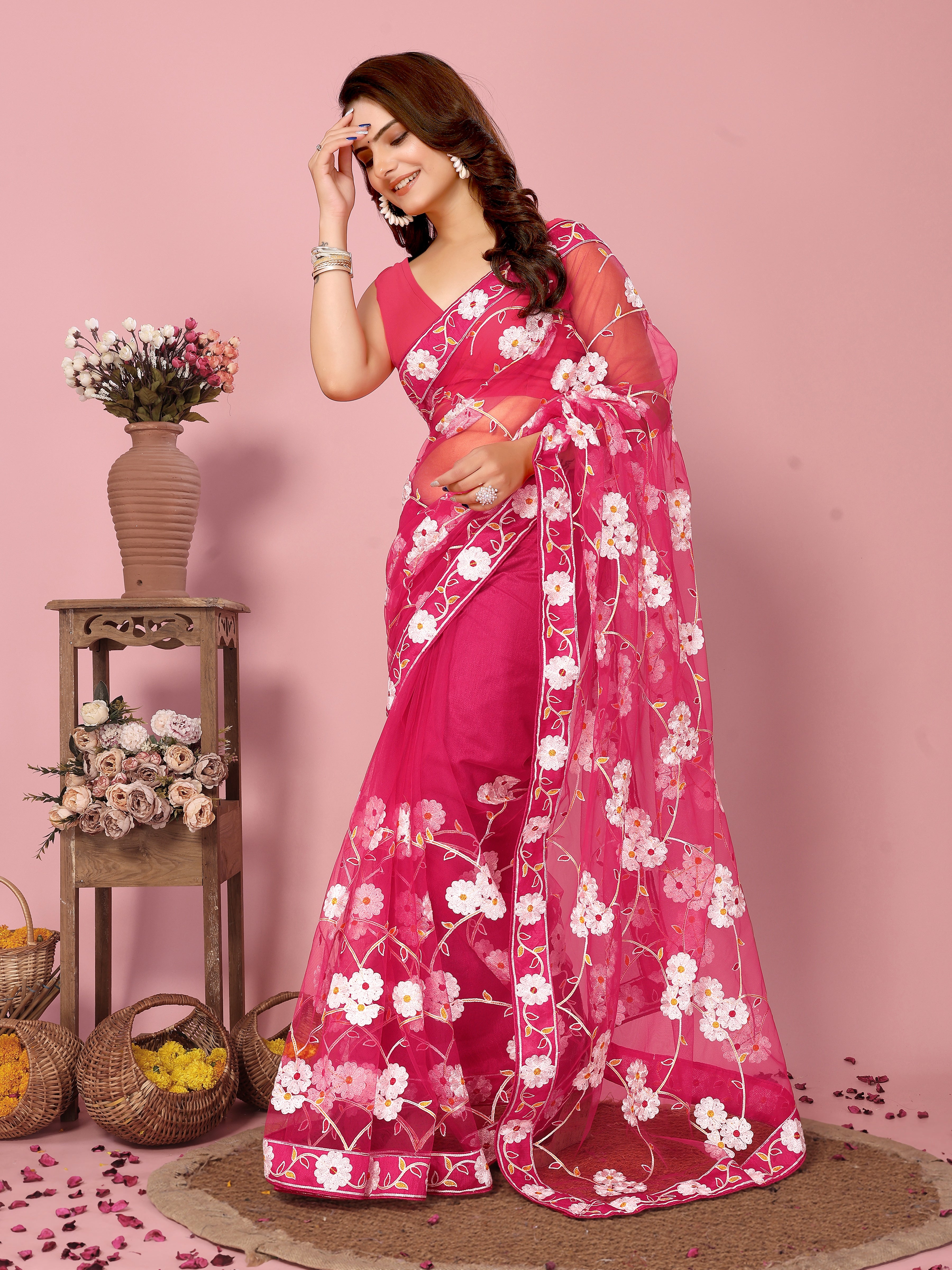 Buy MySilkLove Blush Pink Woven Designer Embroidered Saree Online