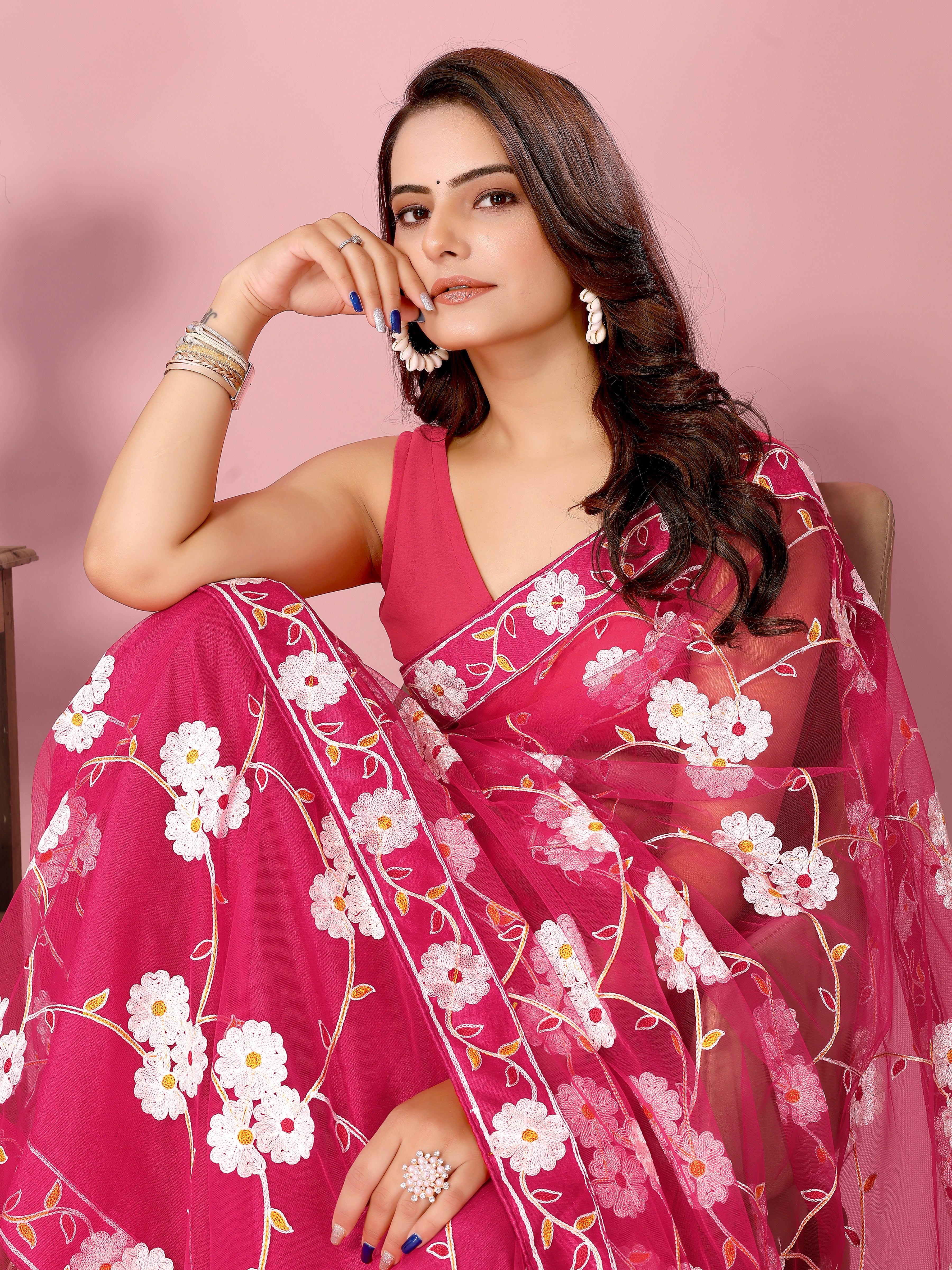 Buy MySilkLove Blush Pink Woven Designer Embroidered Saree Online