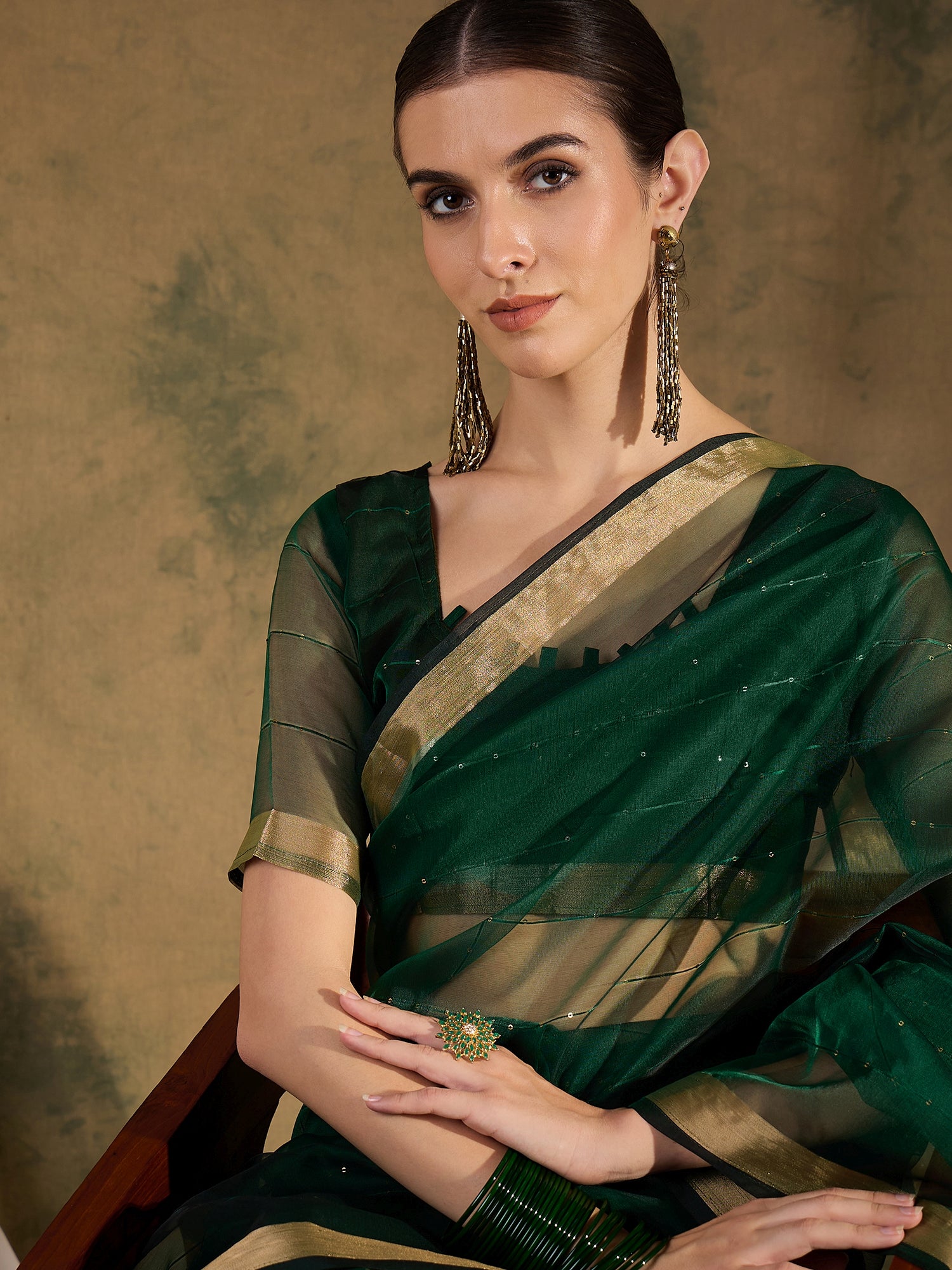 Buy MySilkLove Leaf Green Woven Organza Saree Online