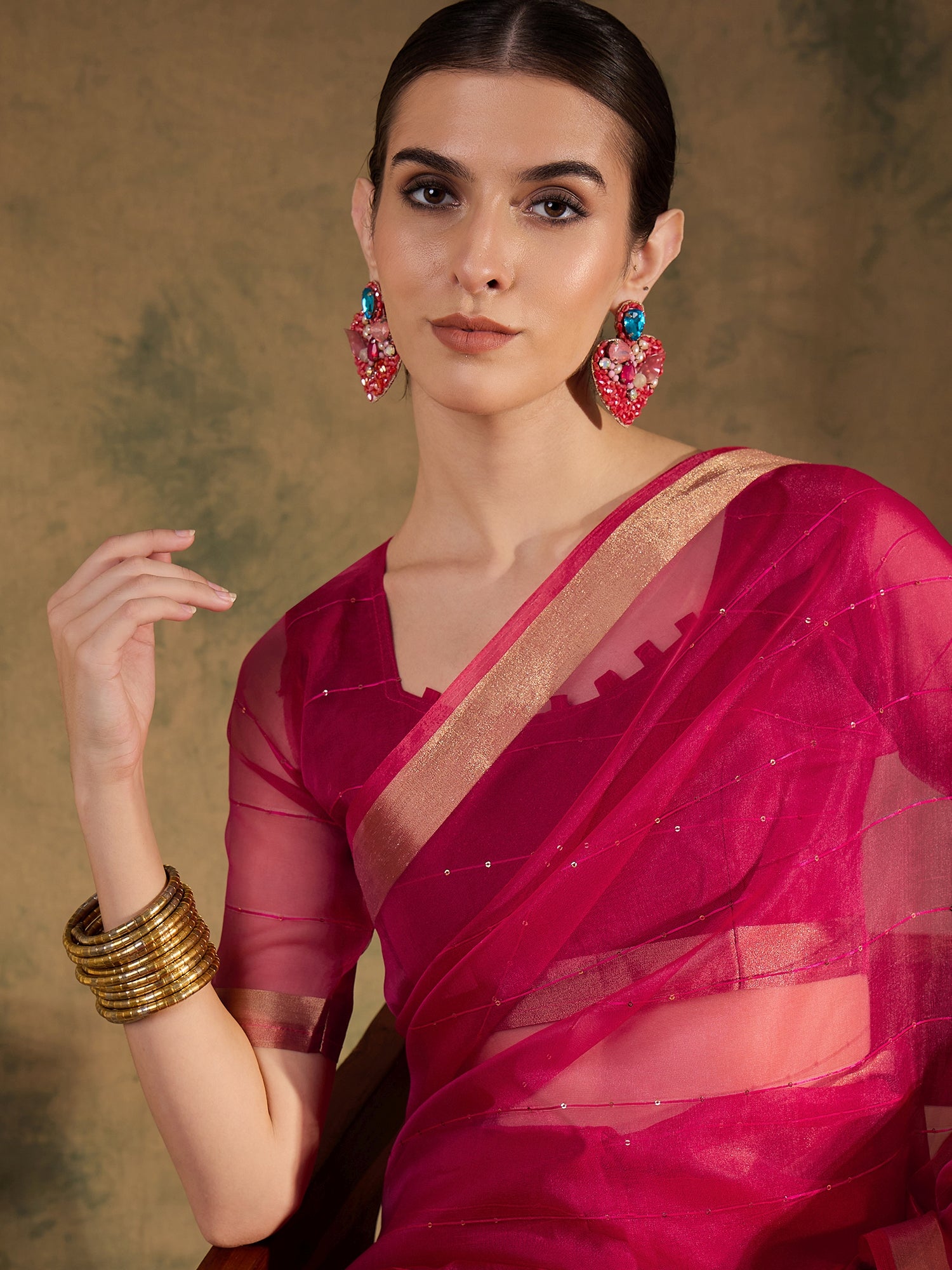 Buy MySilkLove Rose Pink Woven Organza Saree Online