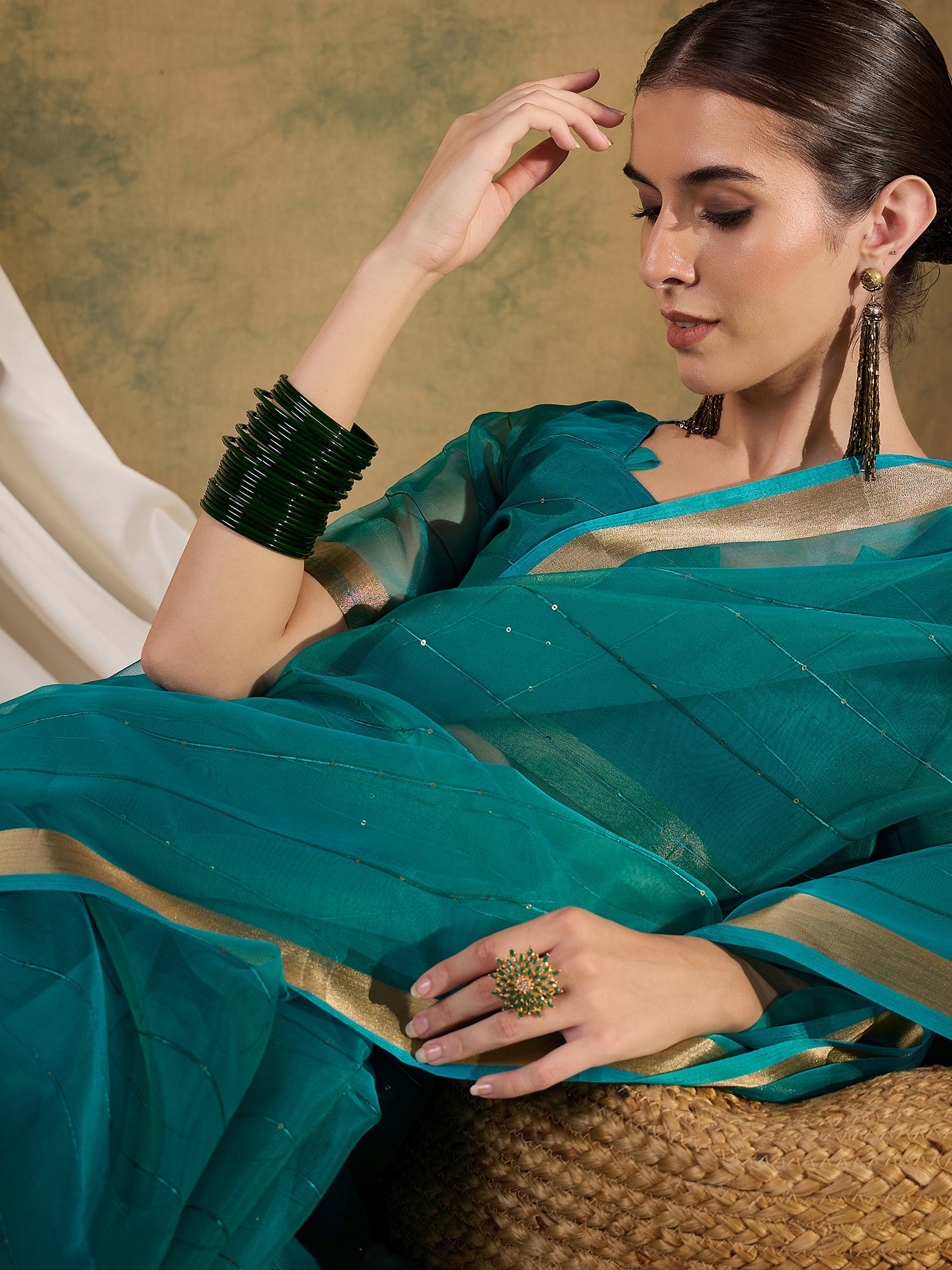 Buy MySilkLove Blue Stone Woven Organza Saree Online