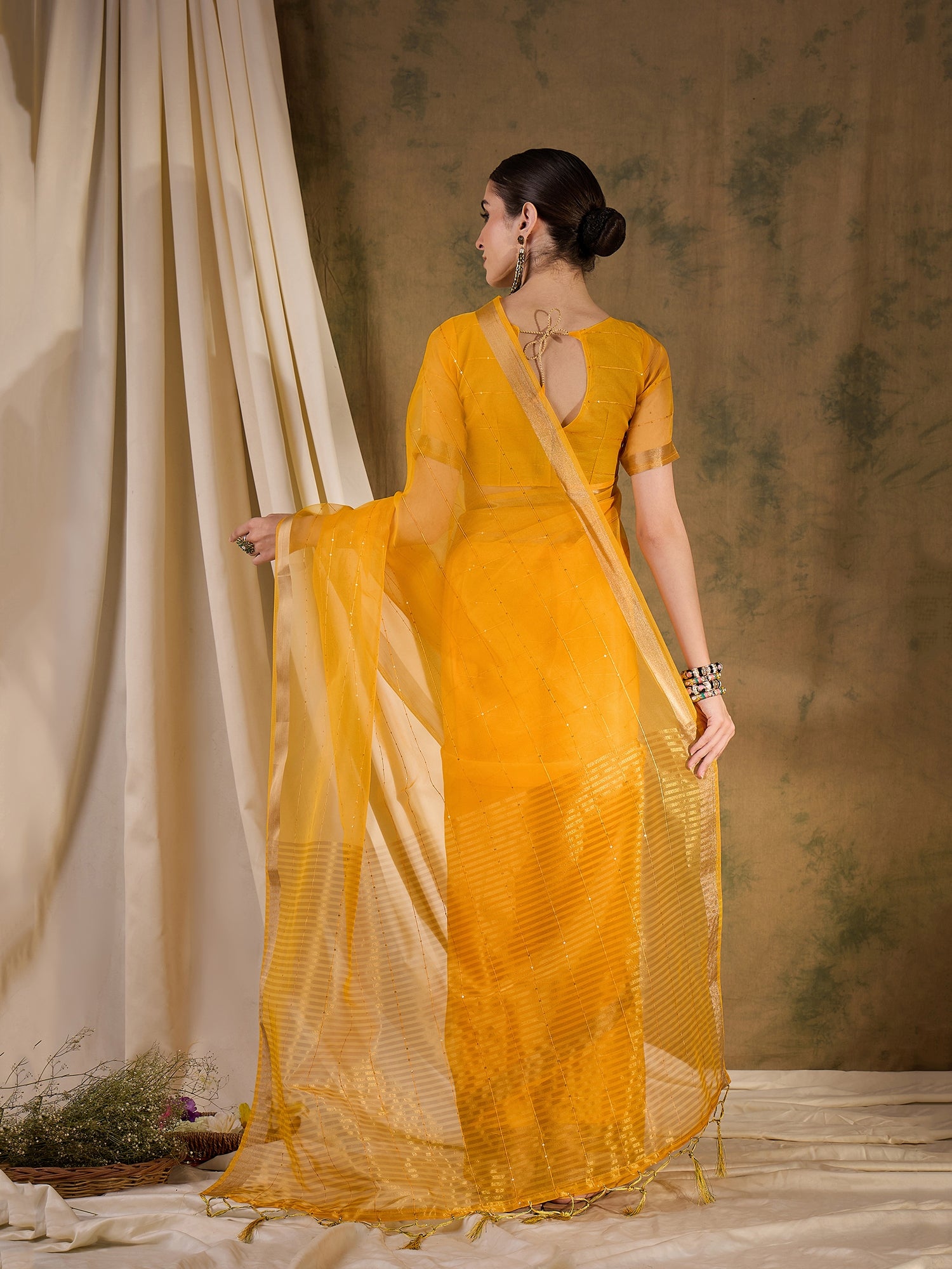 Buy MySilkLove Tulip Yellow Woven Organza Saree Online