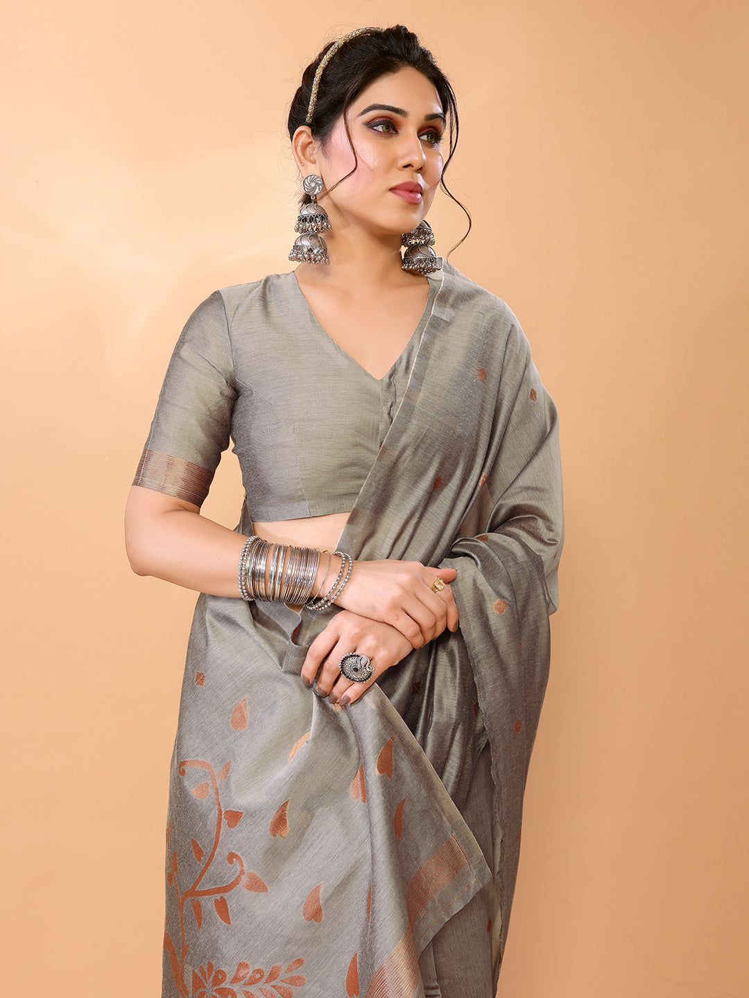 MySilkLove Nomad Grey Woven Chanderi Cotton Saree