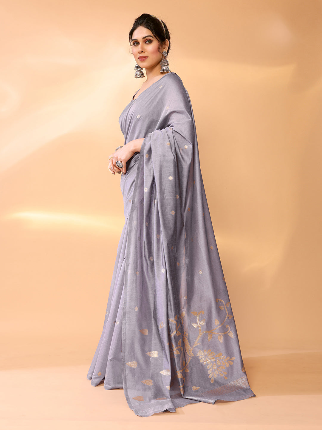 MySilkLove Venus Grey Woven Chanderi Cotton Saree