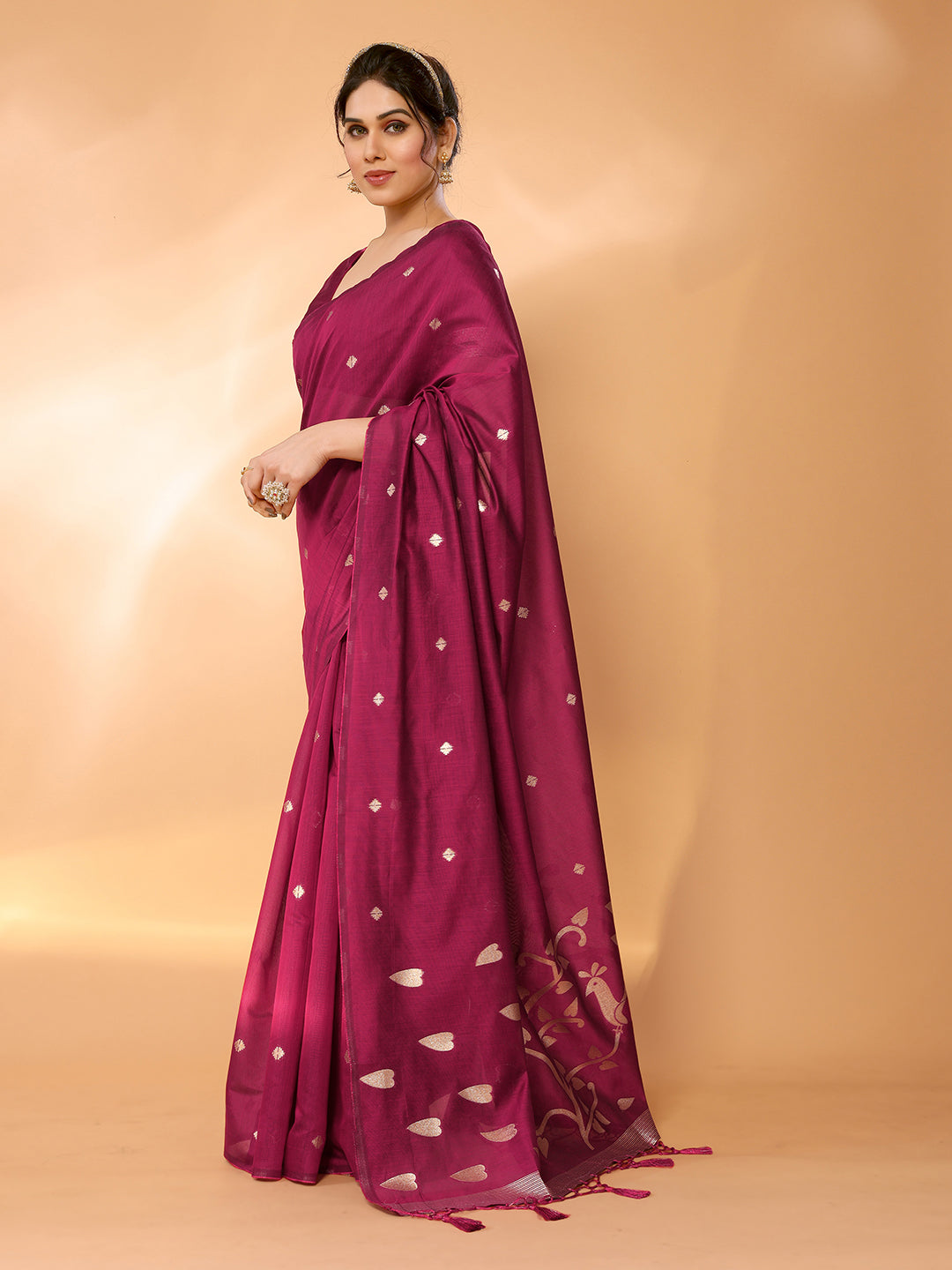 MySilkLove Night Shadz Pink Woven Chanderi Cotton Saree