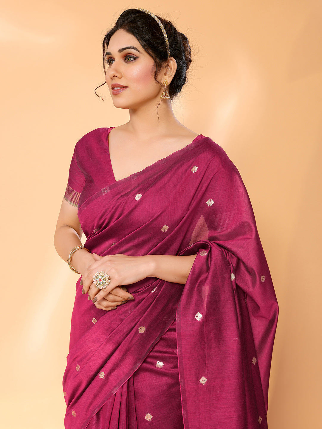 Buy MySilkLove Night Shadz Pink Woven Chanderi Cotton Saree Online