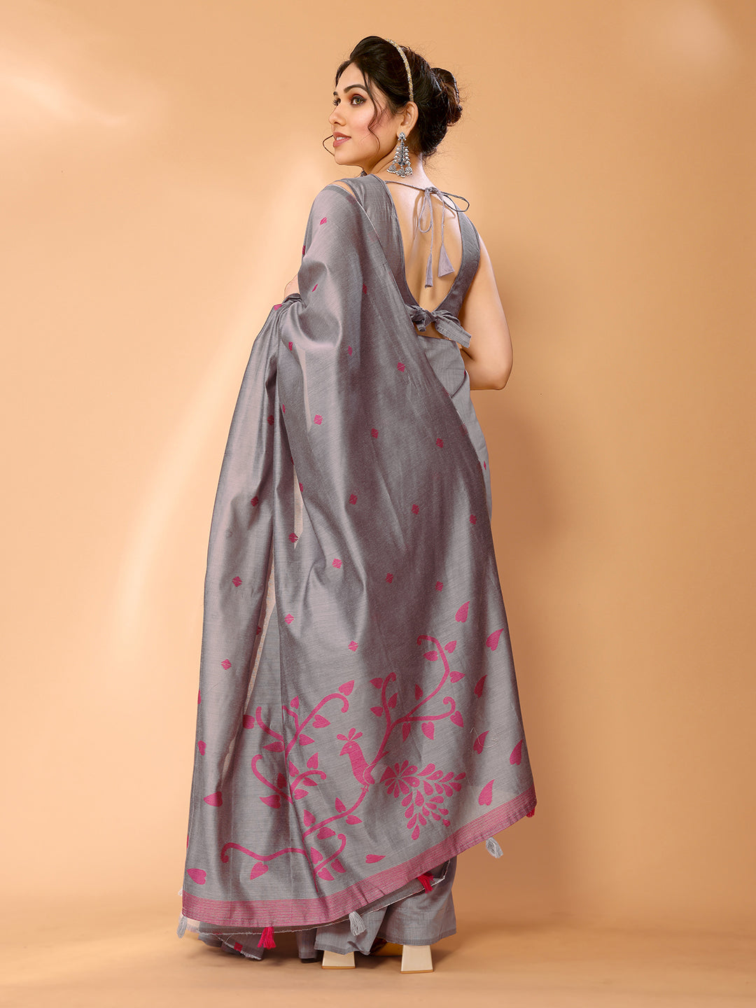 Buy MySilkLove Dusty Grey Woven Chanderi Cotton Saree Online