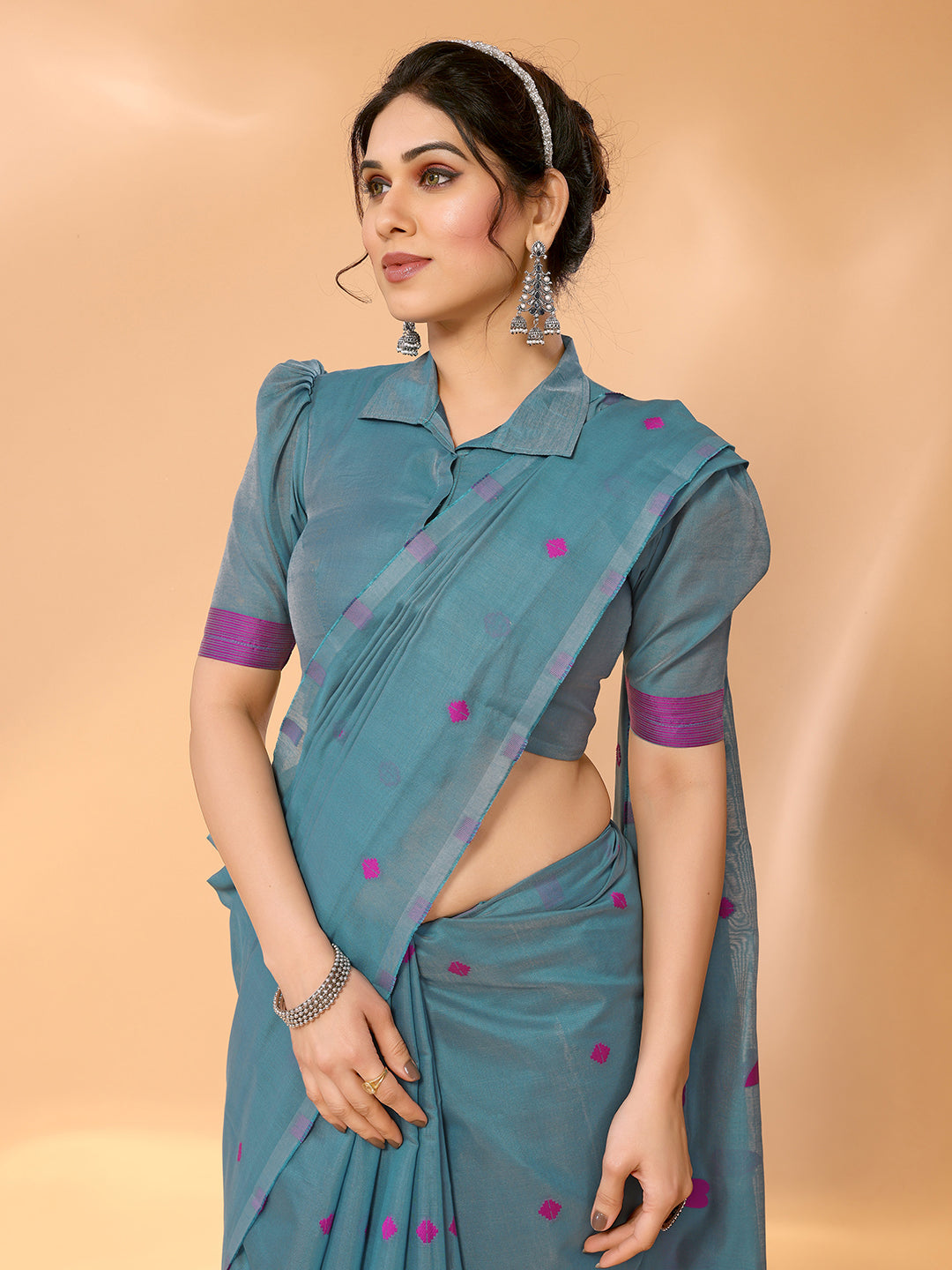 Buy MySilkLove Smalt Blue Woven Chanderi Cotton Saree Online