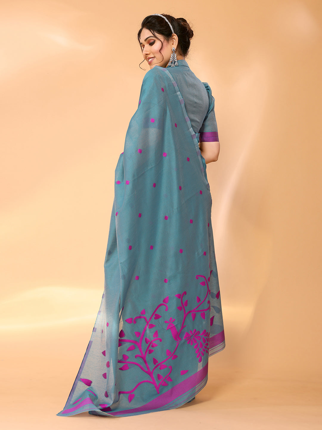 Buy MySilkLove Smalt Blue Woven Chanderi Cotton Saree Online