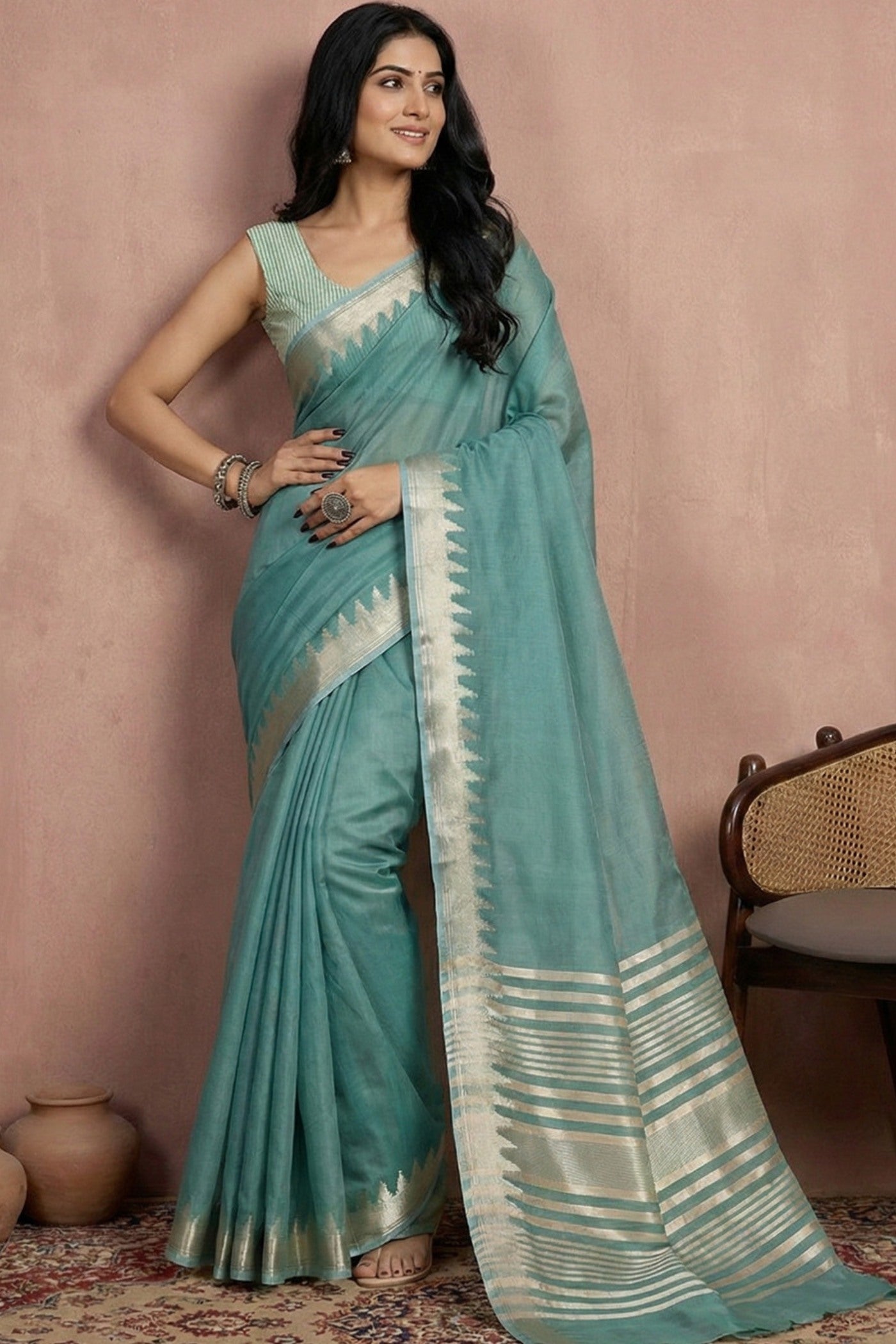 Buy MySilkLove Wild Blue Woven Banarasi Soft Silk Saree Online