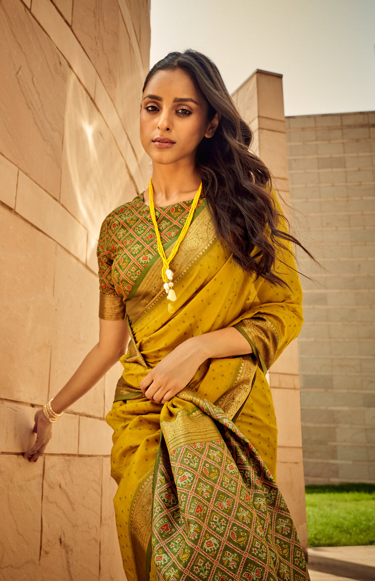 MySilkLove Gamboge Yellow Woven Banarasi Handloom Silk Saree