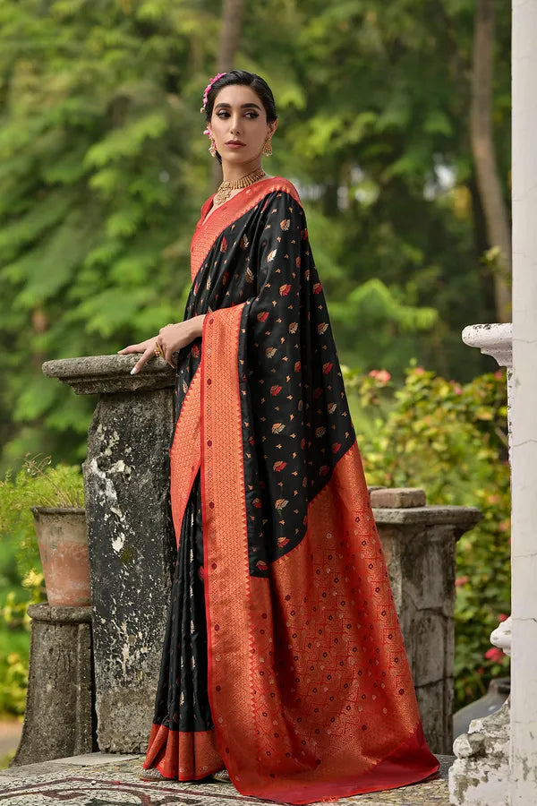 Buy MySilkLove Onion Black Woven Banarasi Saree Online