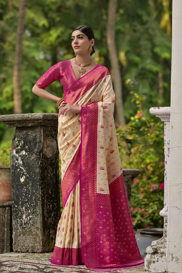 Buy MySilkLove Brandy Cream Woven Banarasi Saree Online