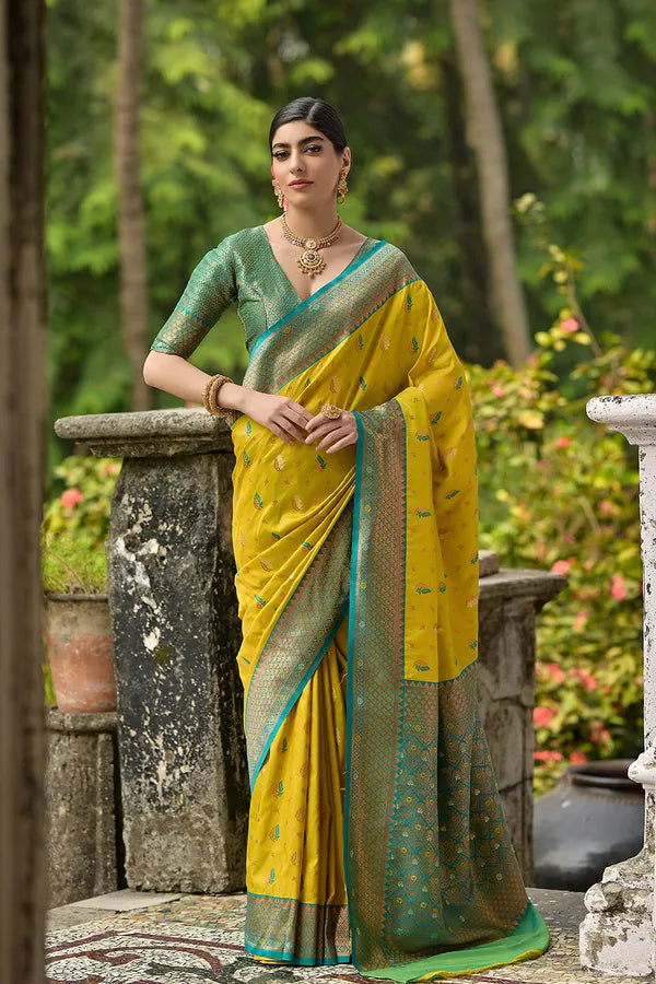 Buy MySilkLove Bee Yellow Woven Banarasi Saree Online