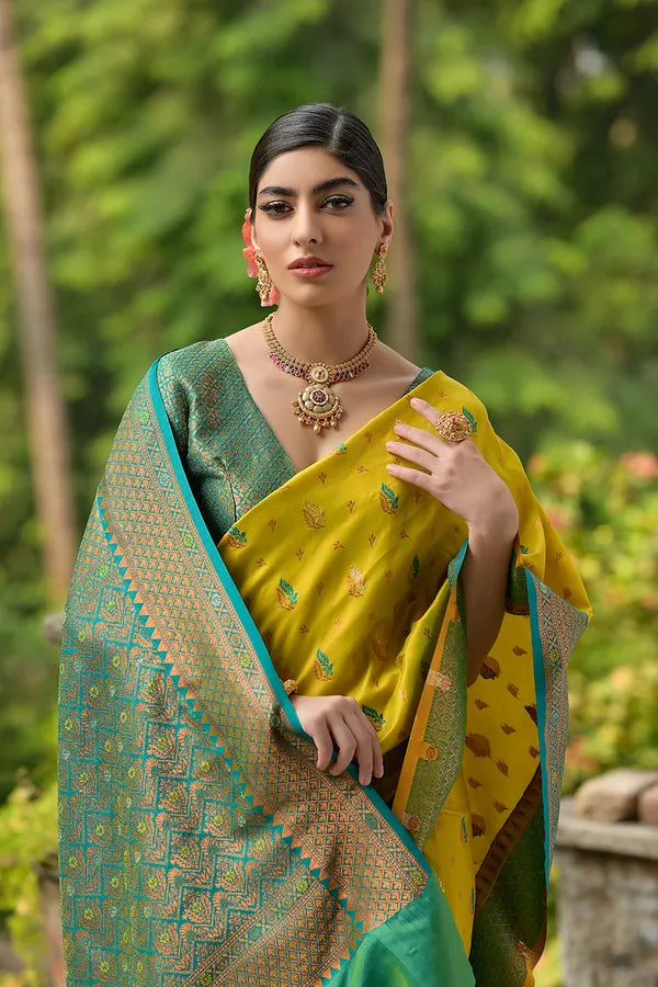 MySilkLove Bee Yellow Woven Banarasi Saree