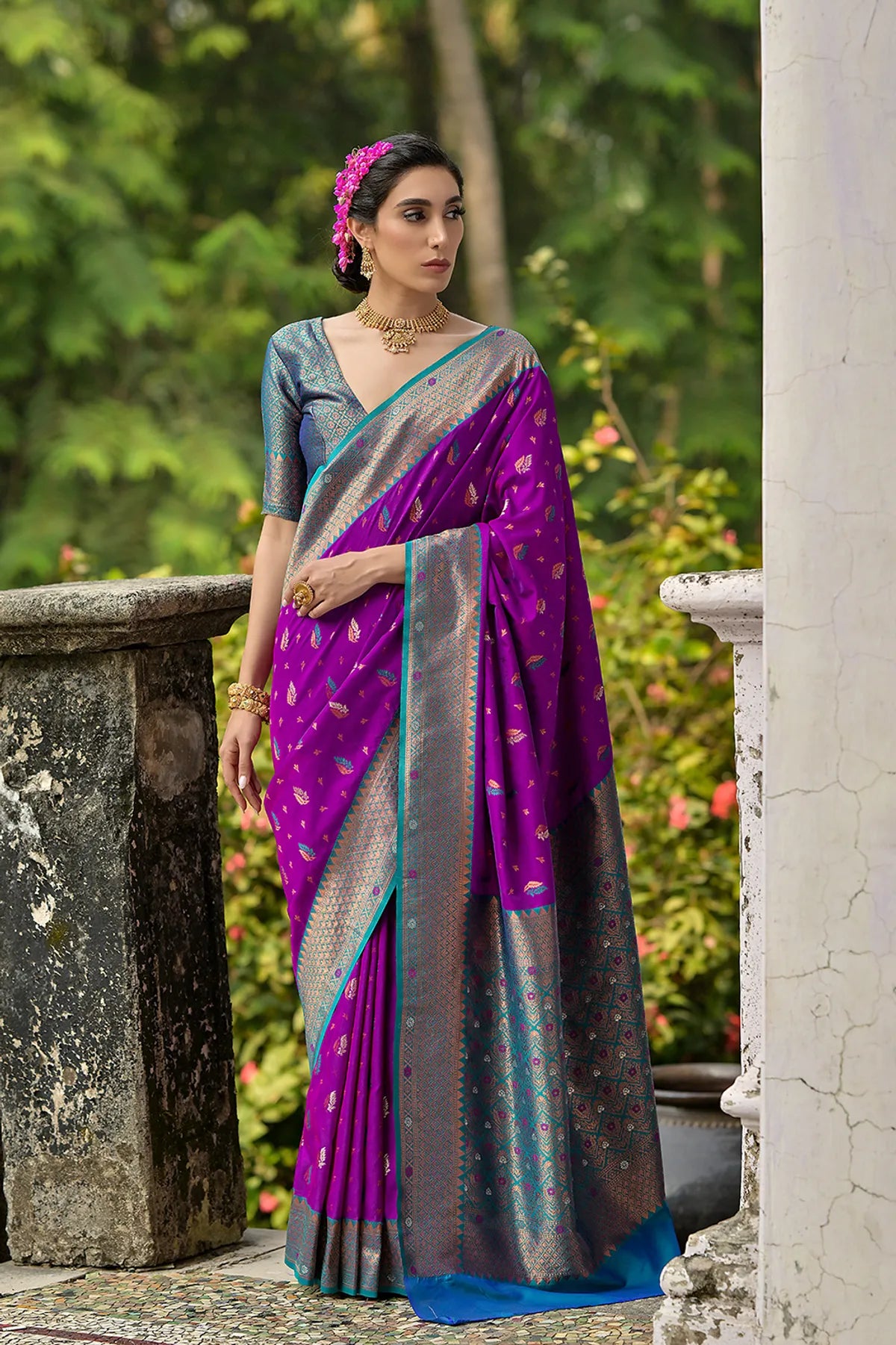 Buy MySilkLove Pansy Purple Woven Banarasi Saree Online