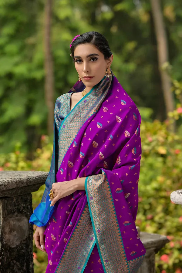 Buy MySilkLove Pansy Purple Woven Banarasi Saree Online