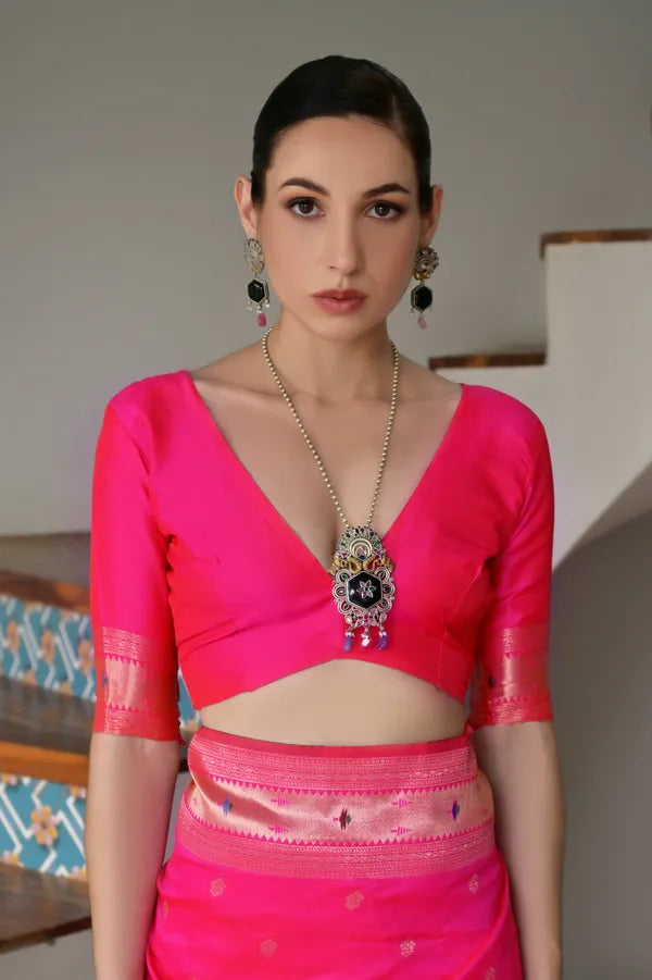 Buy MySilkLove French Rose Pink Woven Paithani Saree Online