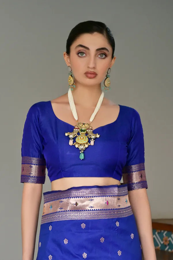 Buy MySilkLove Egyptian Blue Woven Paithani Saree Online